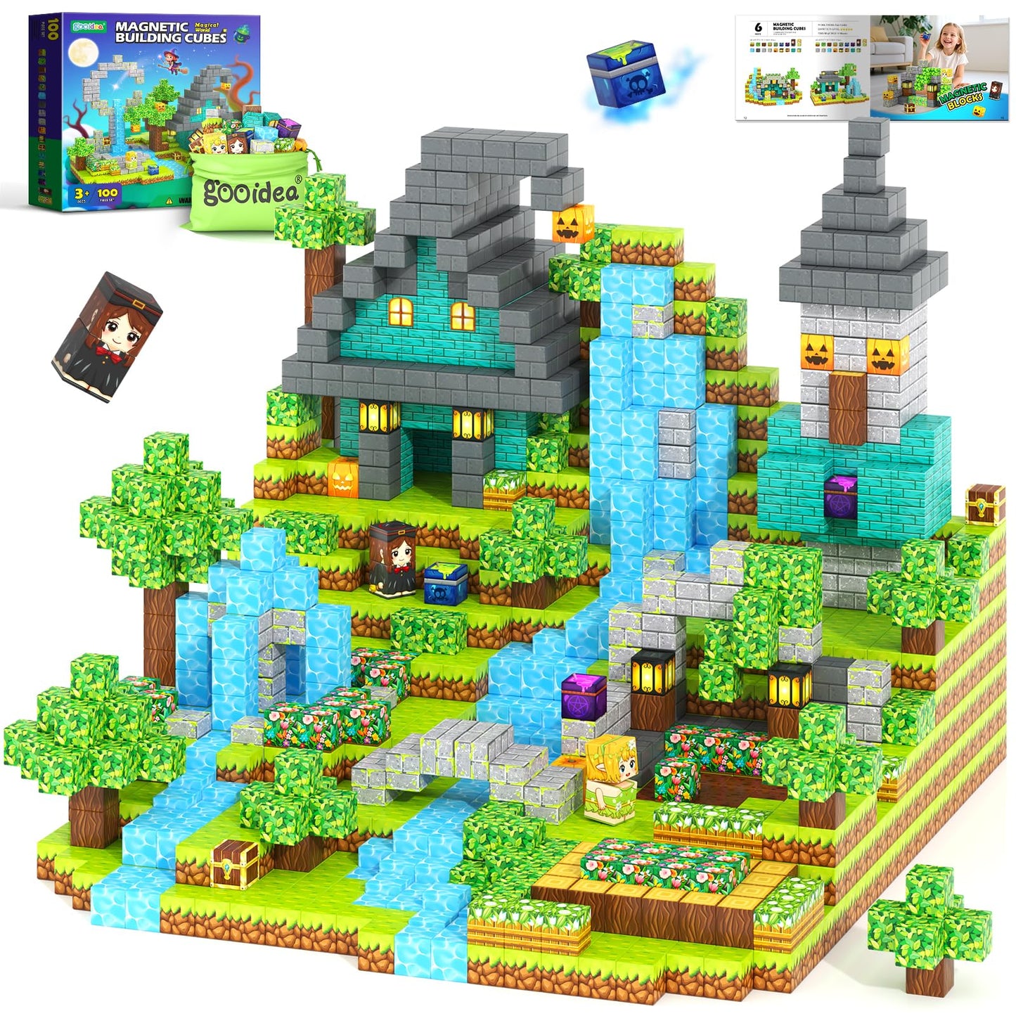 Gooidea Magnetic Blocks – 100-Piece Sensory STEM Building Set for Kids 3-12