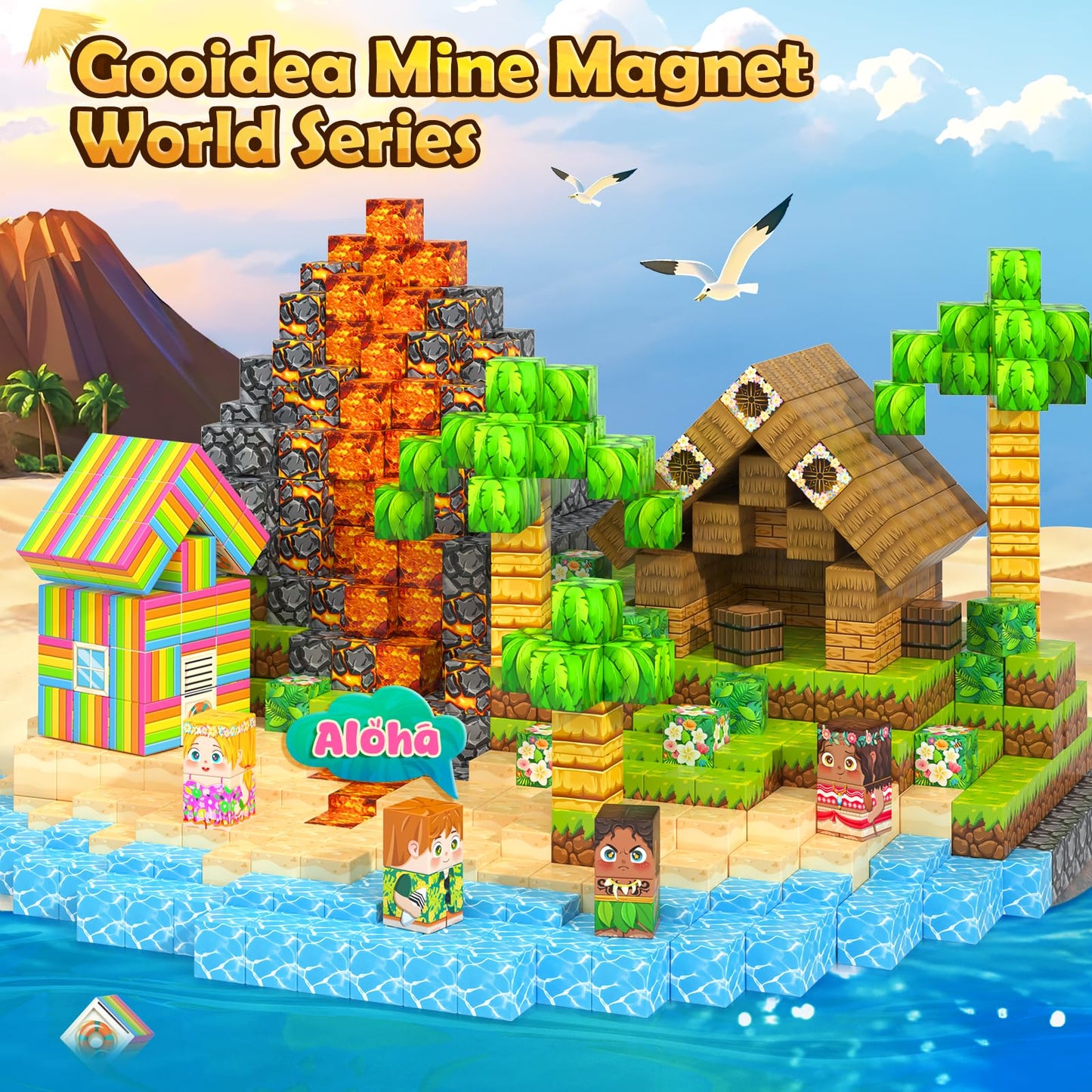 Gooidea Large Magnetic Blocks – 120pcs Hawaii Mine Magnet World Building Toy for Kids Aged 3-12