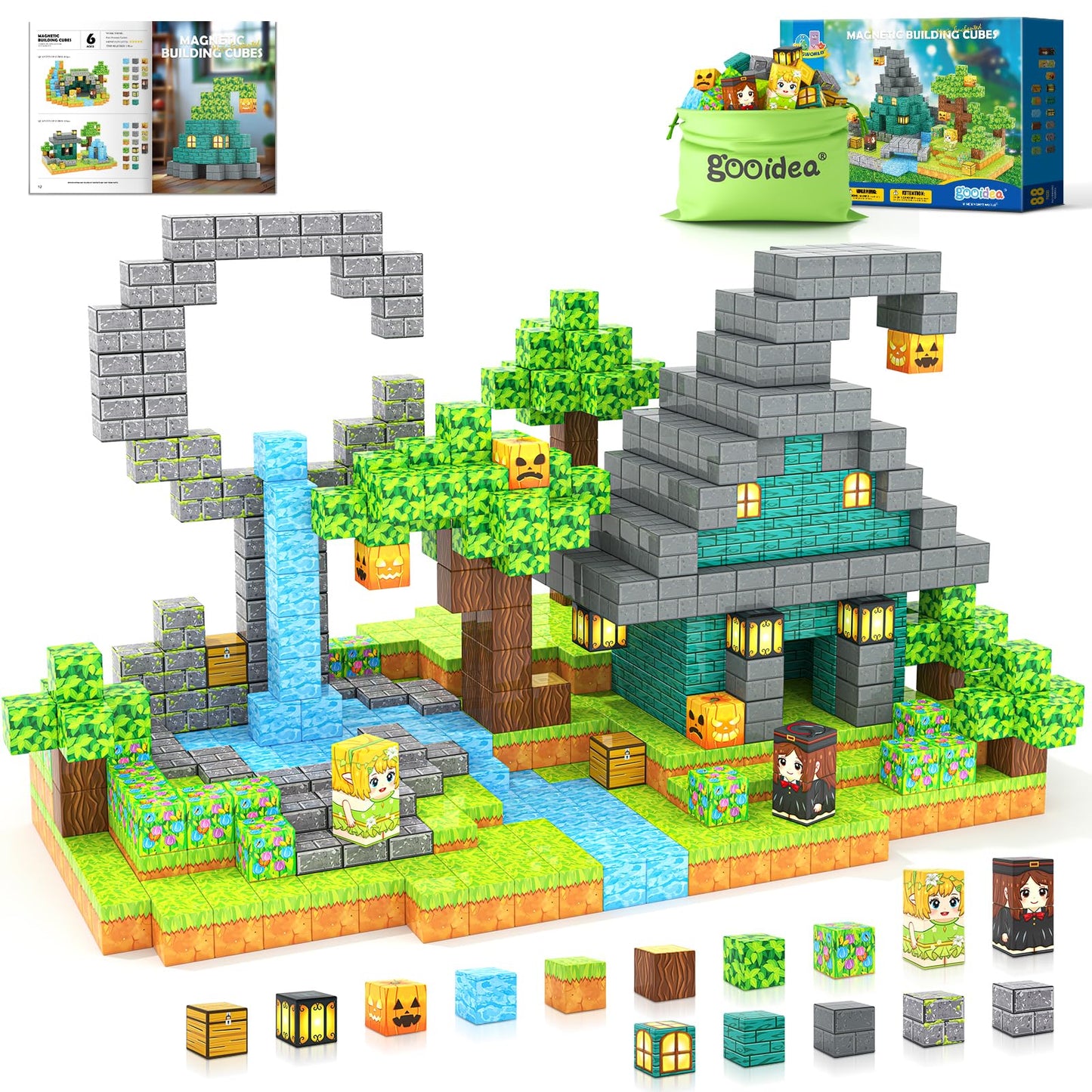 Gooidea Large Magnetic Blocks – Mine Magworld Magic Enchanted 1-Inch Cubes for Kids 3+