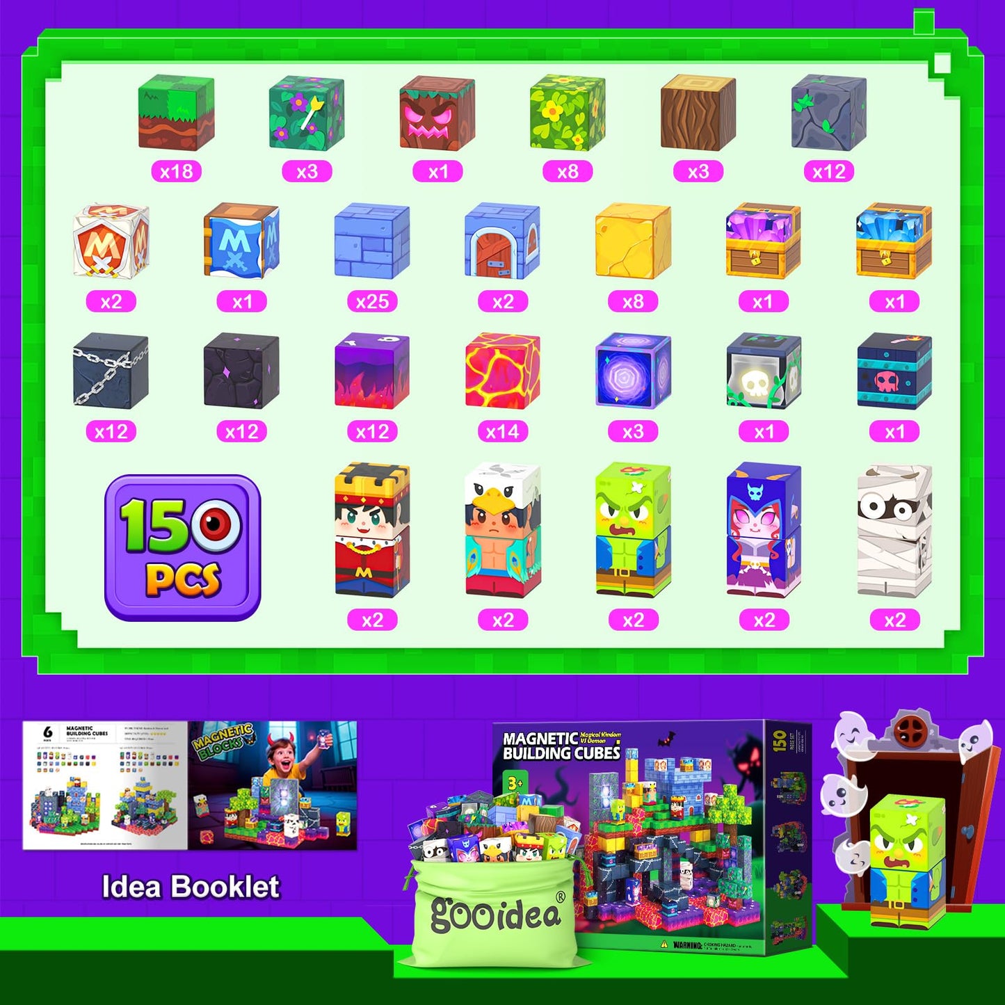 Gooidea 150 Magnetic Blocks – STEM Building Toy for Kids 4–12 | Kingdom vs Demon