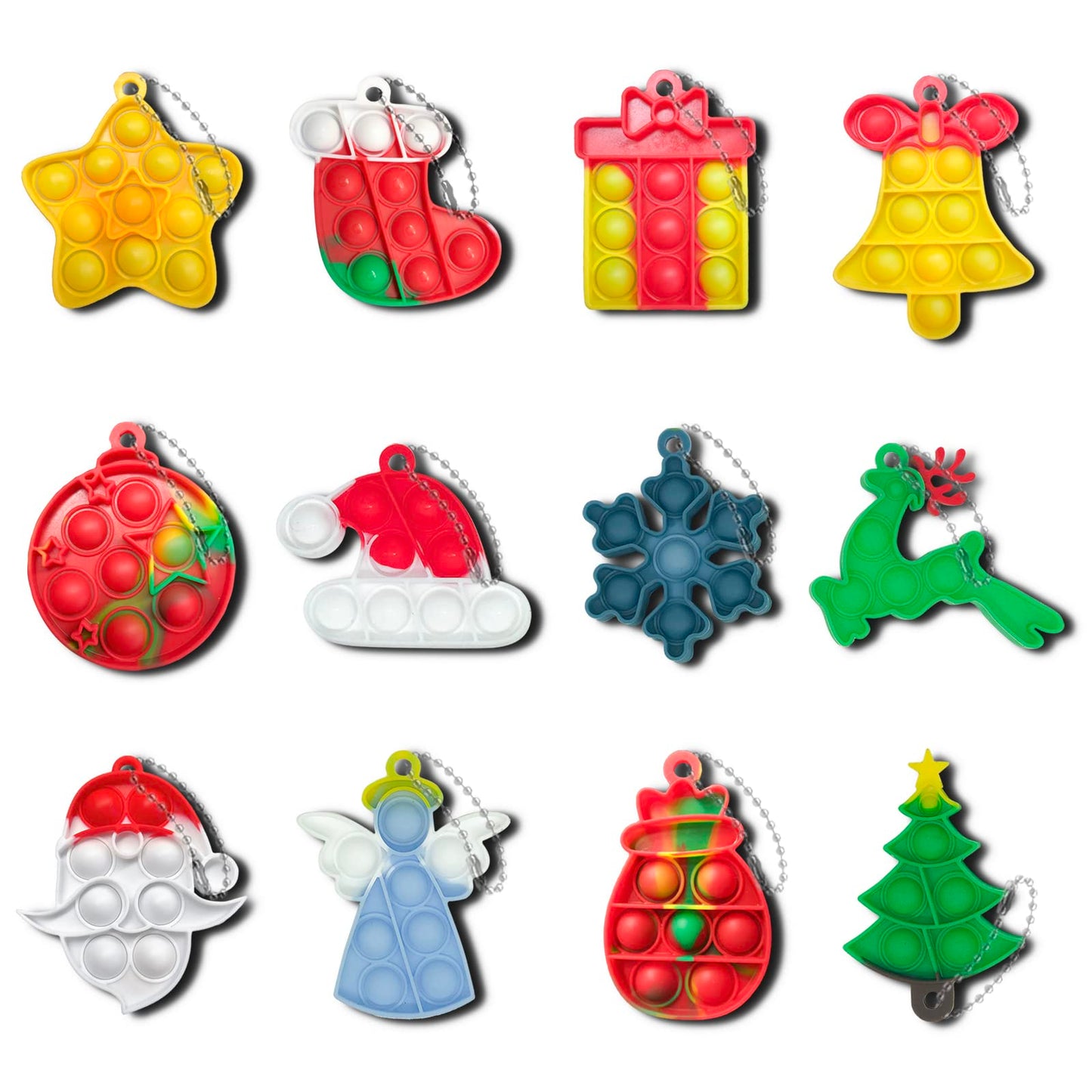 GooKit 12Pcs Christmas Mini Pop Keychain Fidget Toys – Silicone Stress-Relief Keychains
