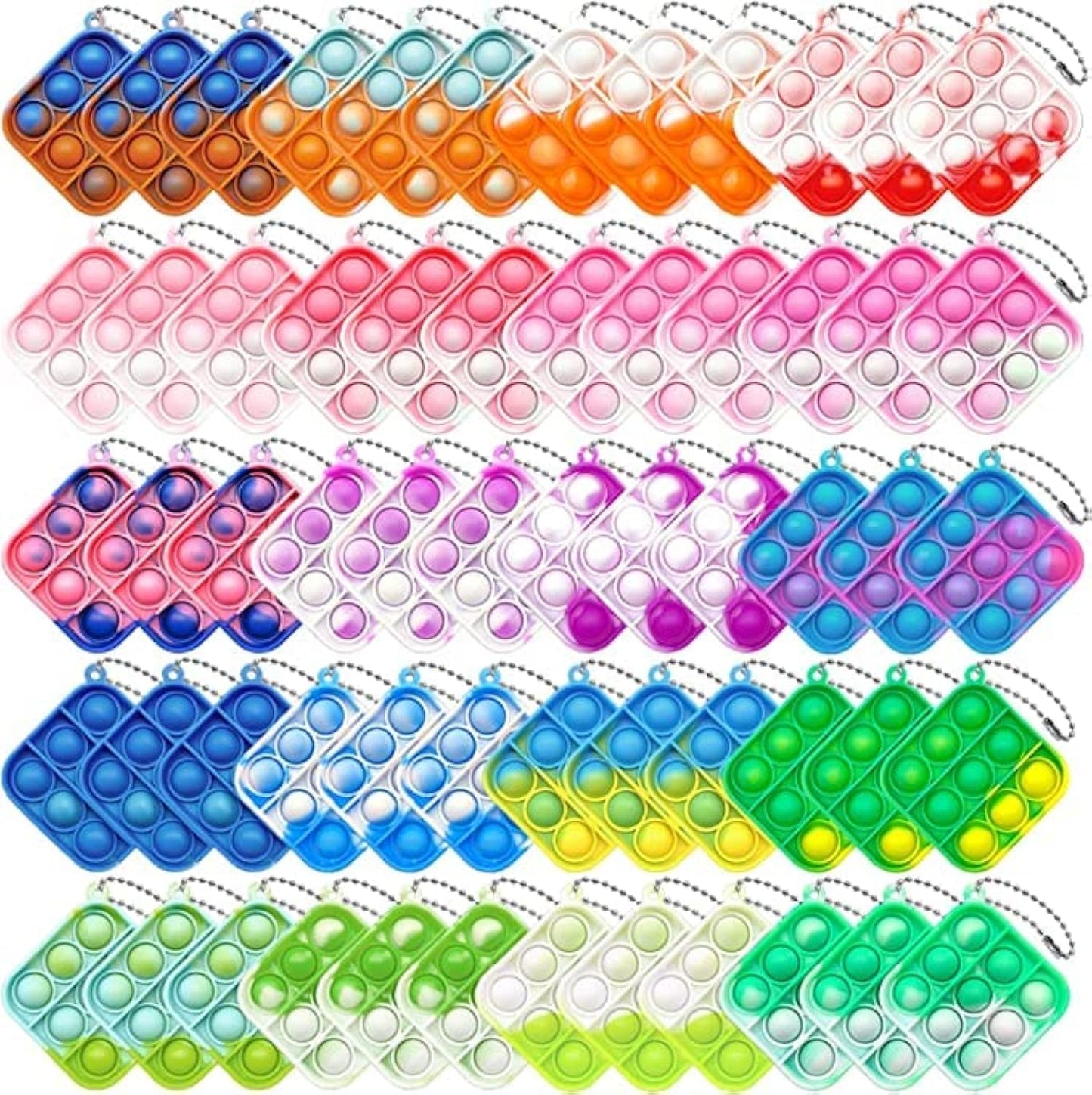 GooKit Christmas 60Pcs Mini Pop Push It Keychain Fidget Toys – Sensory Bubble Toys for Kids & Adults
