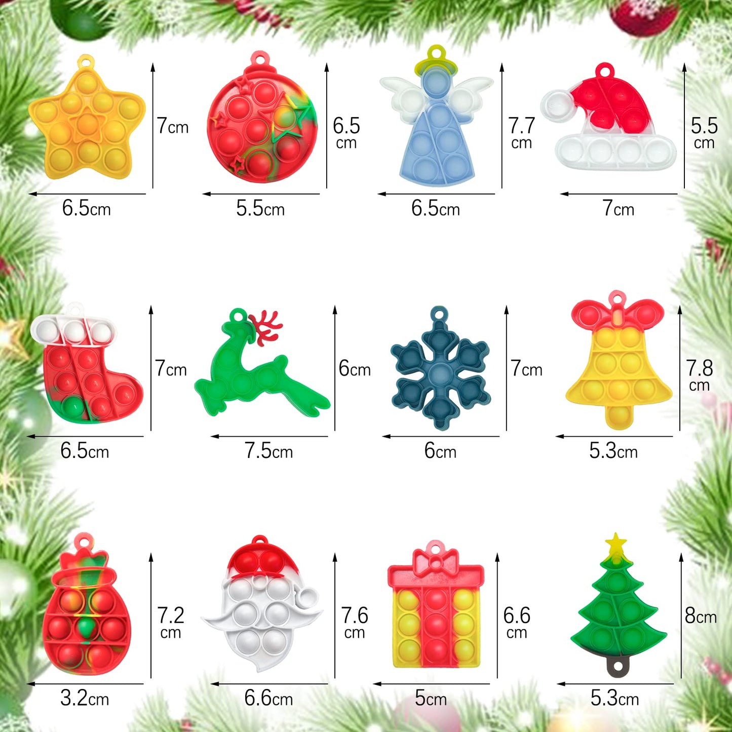 GooKit 12Pcs Christmas Mini Pop Keychain Fidget Toys – Silicone Stress-Relief Keychains