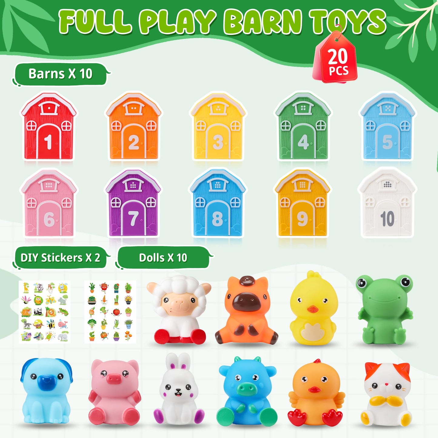 GooMags Montessori Farm Animals: 20-Piece Toddler Counting, Matching & Sorting Barn Set