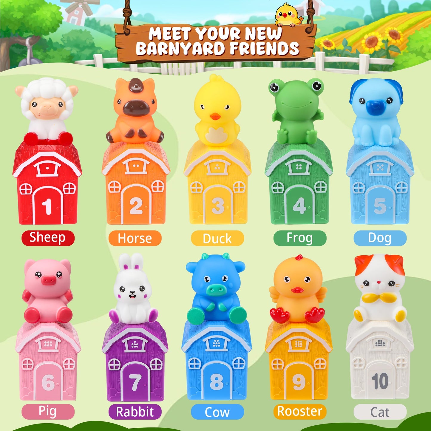 GooMags Montessori Farm Animals: 20-Piece Toddler Counting, Matching & Sorting Barn Set