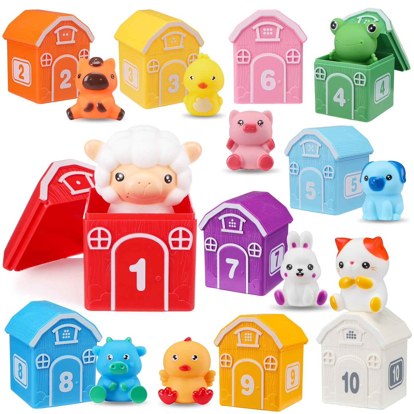 GooMags Montessori Farm Animals: 20-Piece Toddler Counting, Matching & Sorting Barn Set