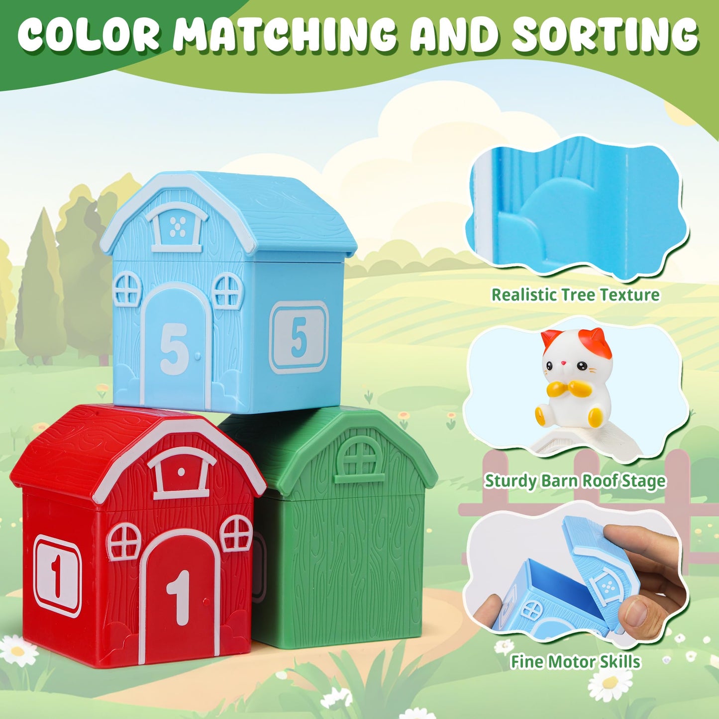 GooMags Montessori Farm Animals: 20-Piece Toddler Counting, Matching & Sorting Barn Set