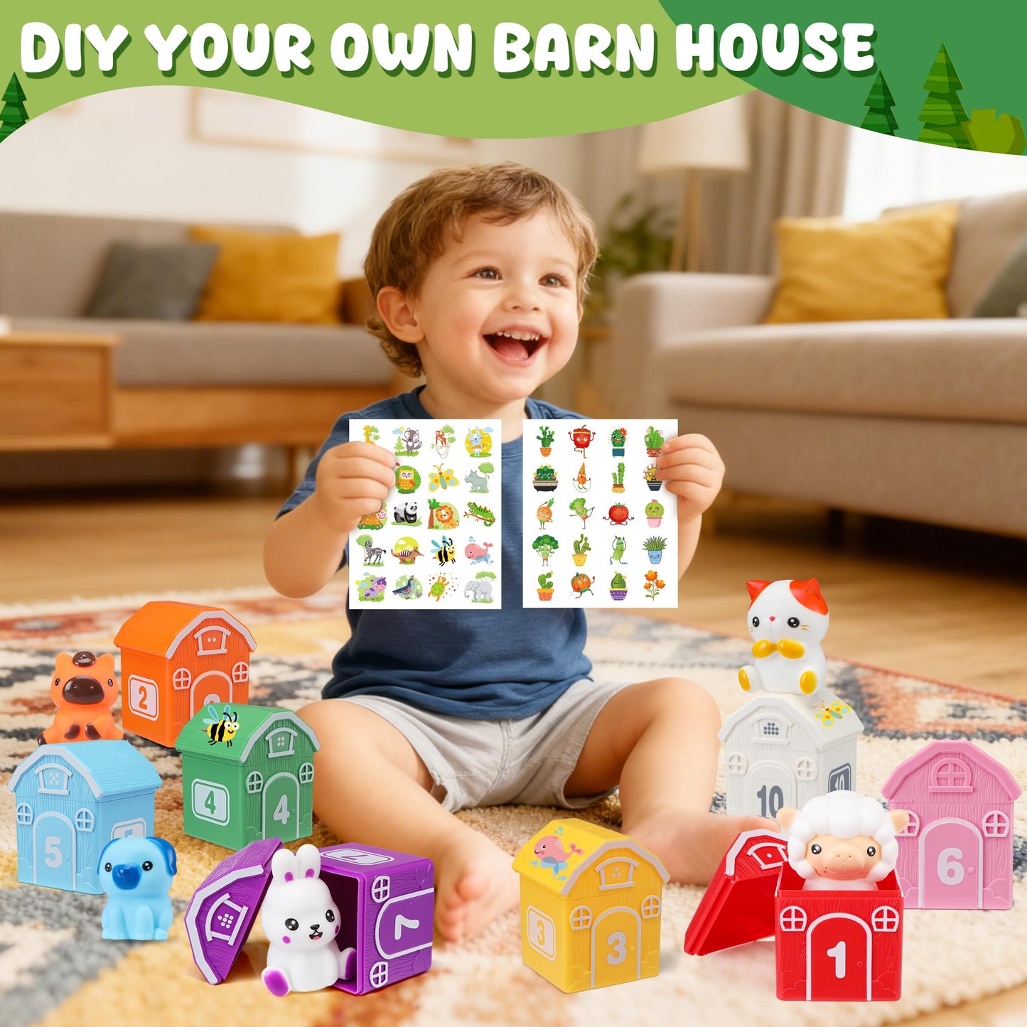 GooMags Montessori Farm Animals: 20-Piece Toddler Counting, Matching & Sorting Barn Set
