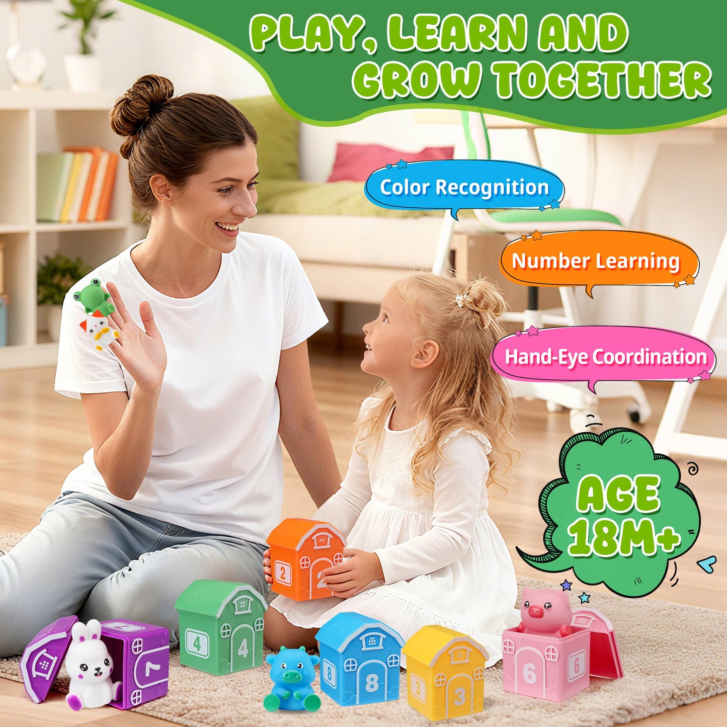 GooMags Montessori Farm Animals: 20-Piece Toddler Counting, Matching & Sorting Barn Set