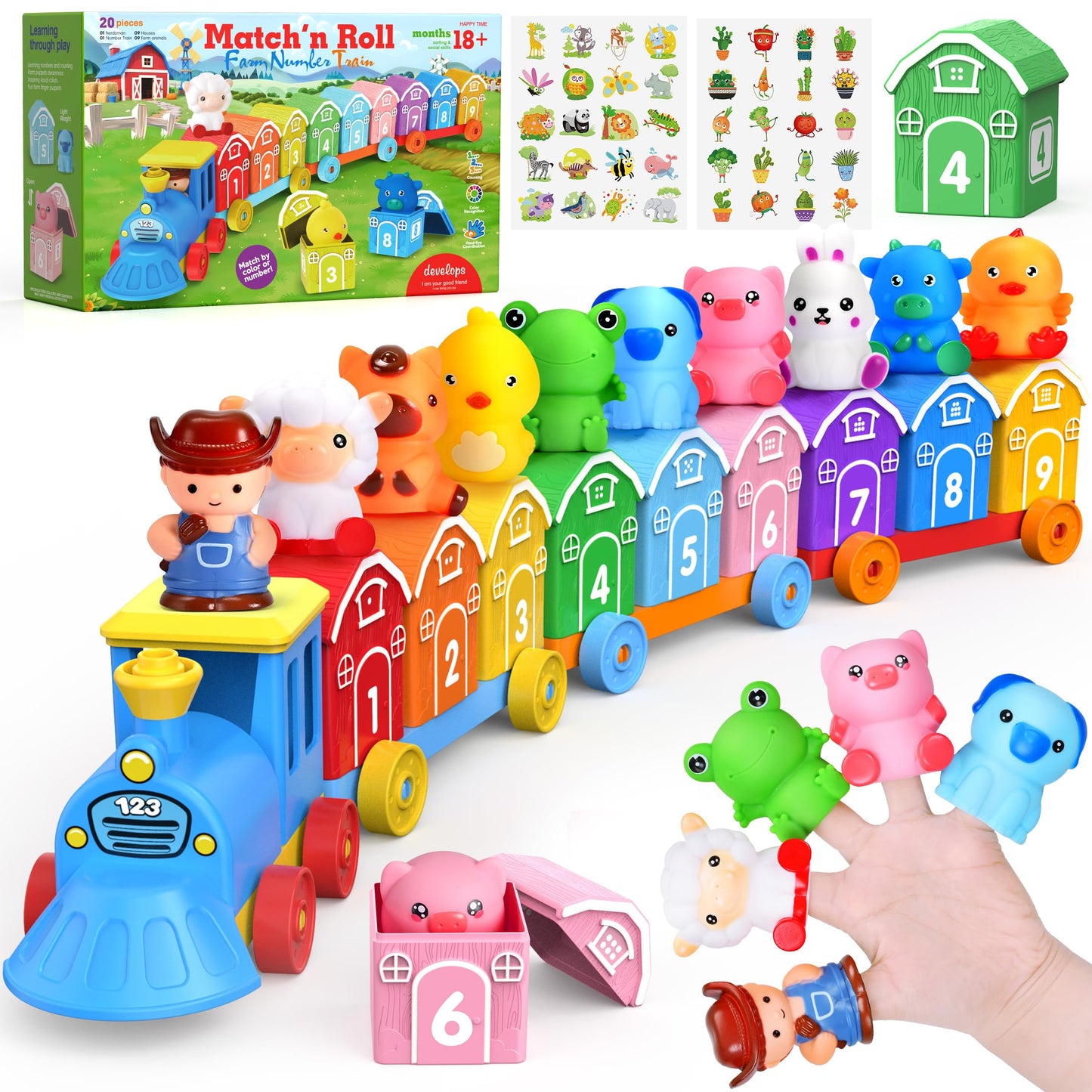 GooMags Montessori Farm Train Set for Toddlers 1-3 | Counting, Sorting & Puppets