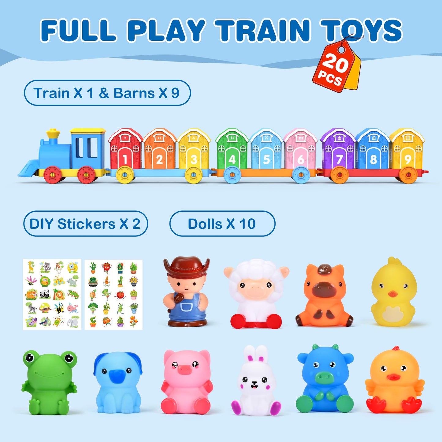 GooMags Montessori Farm Train Set for Toddlers 1-3 | Counting, Sorting & Puppets