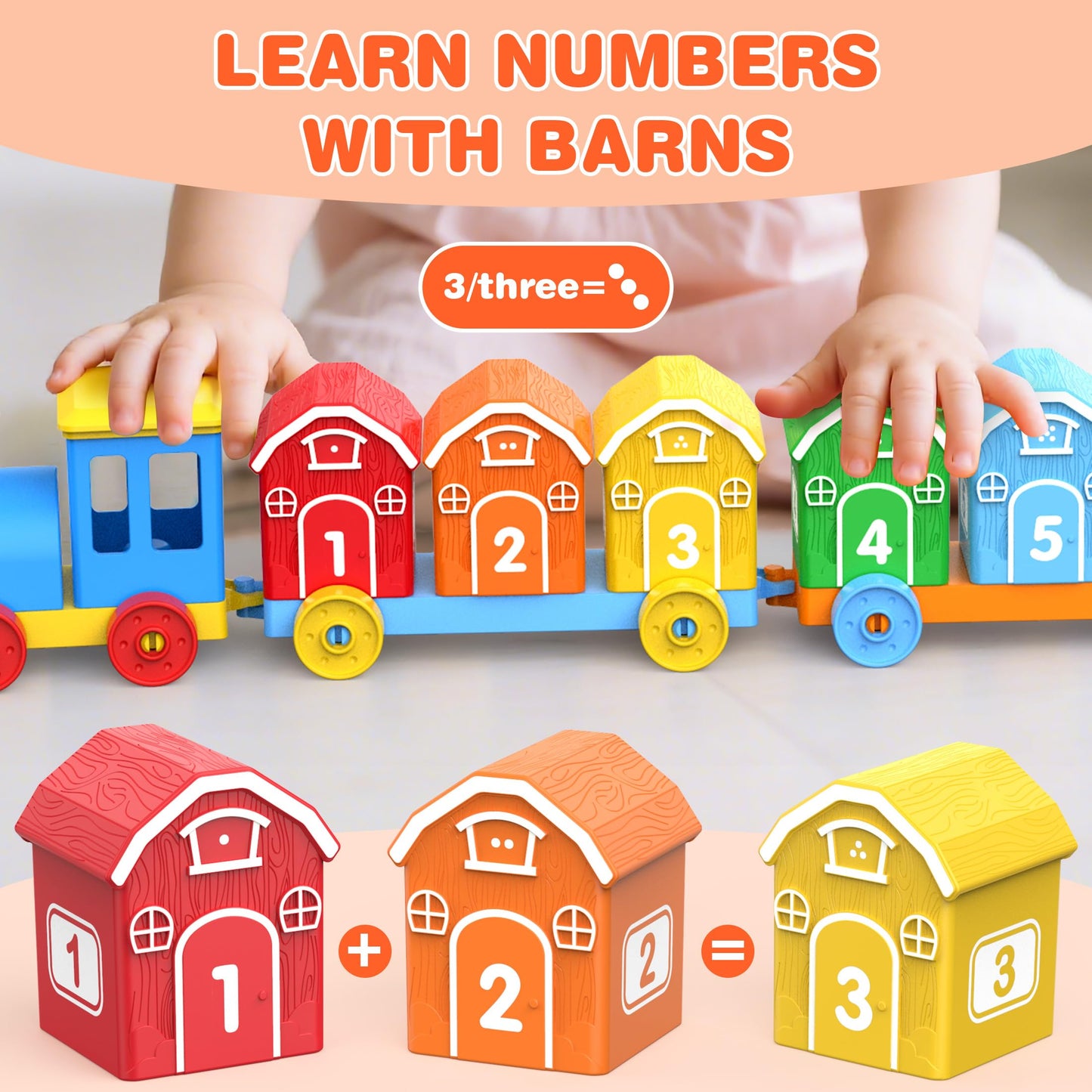 GooMags Montessori Farm Train Set for Toddlers 1-3 | Counting, Sorting & Puppets