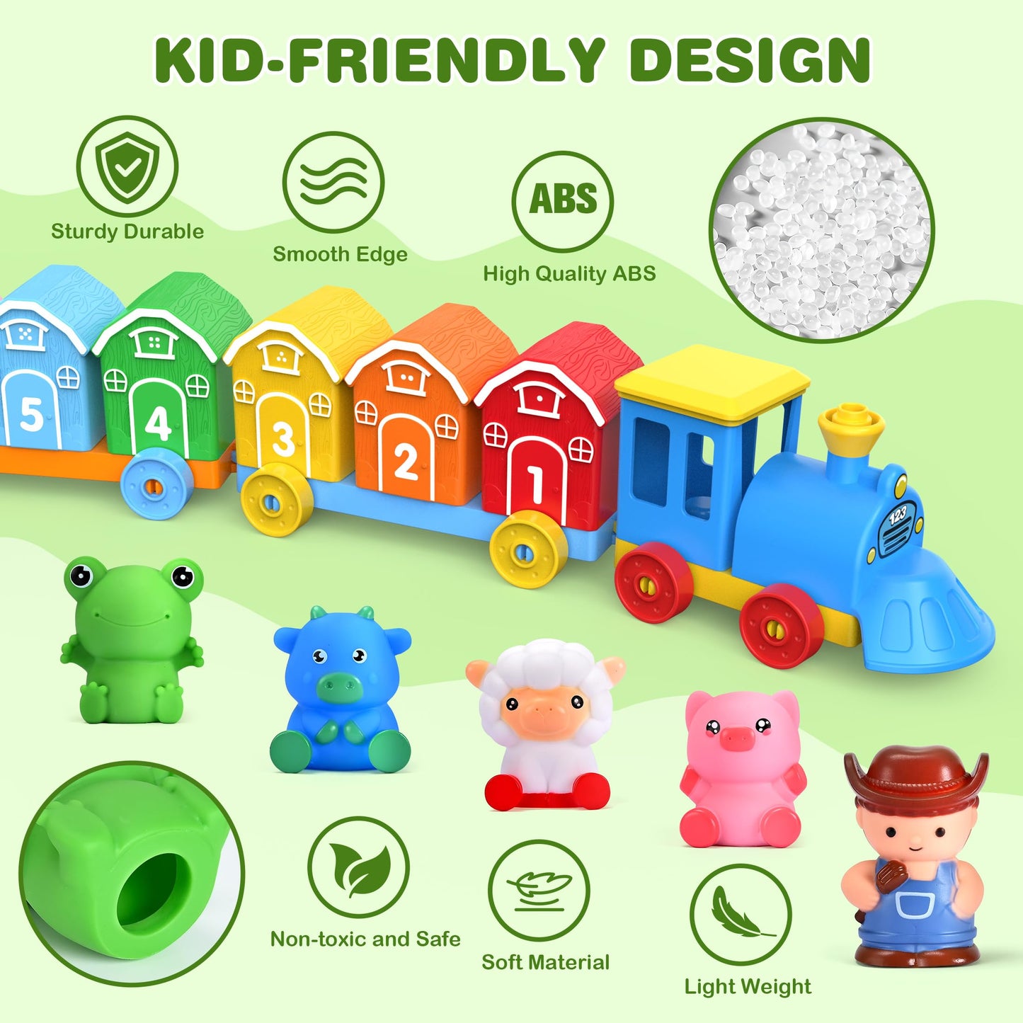 GooMags Montessori Farm Train Set for Toddlers 1-3 | Counting, Sorting & Puppets