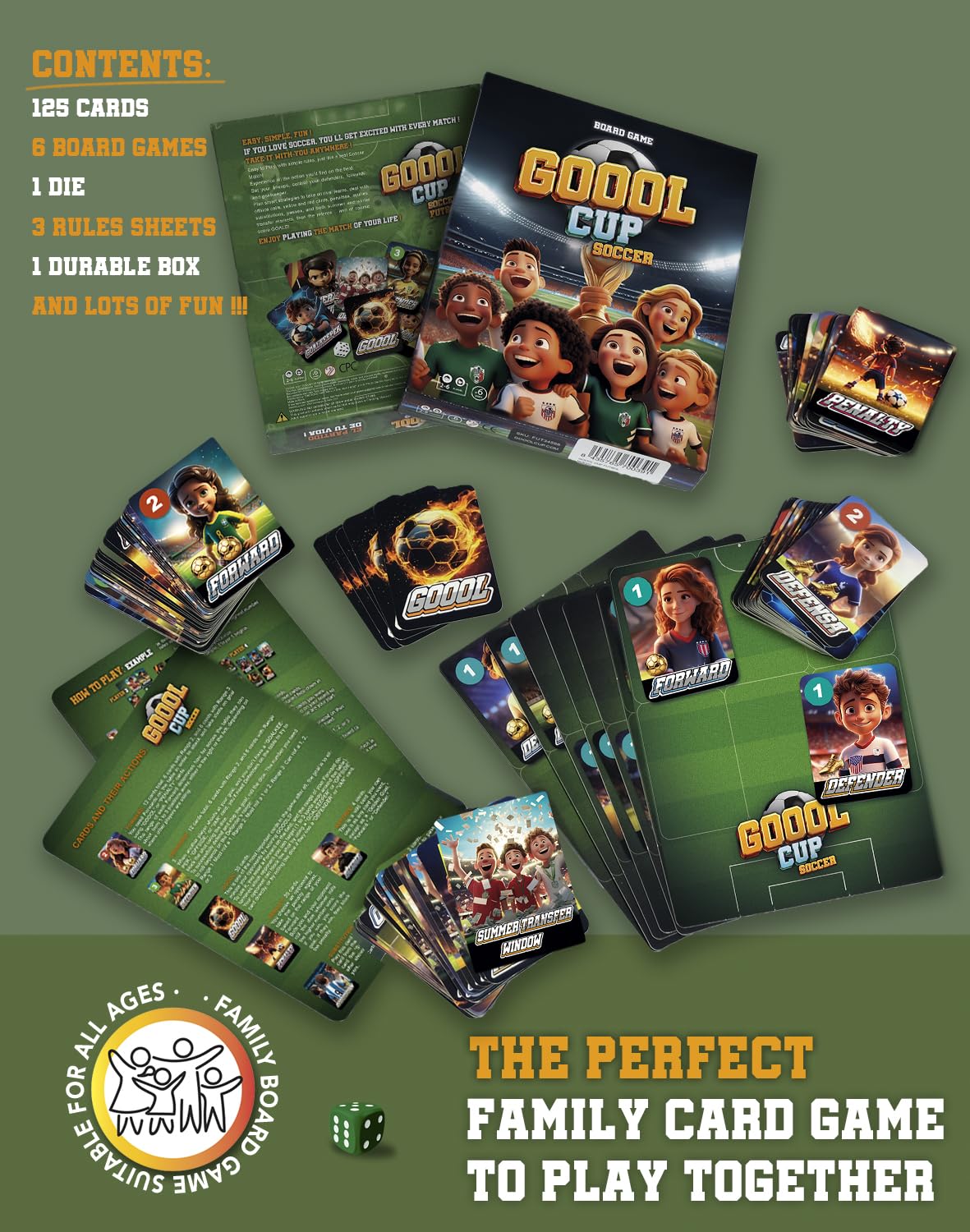 GOOOL CUP Soccer Board Game – Family Card Game for Kids 8–12 | 2–6 Players