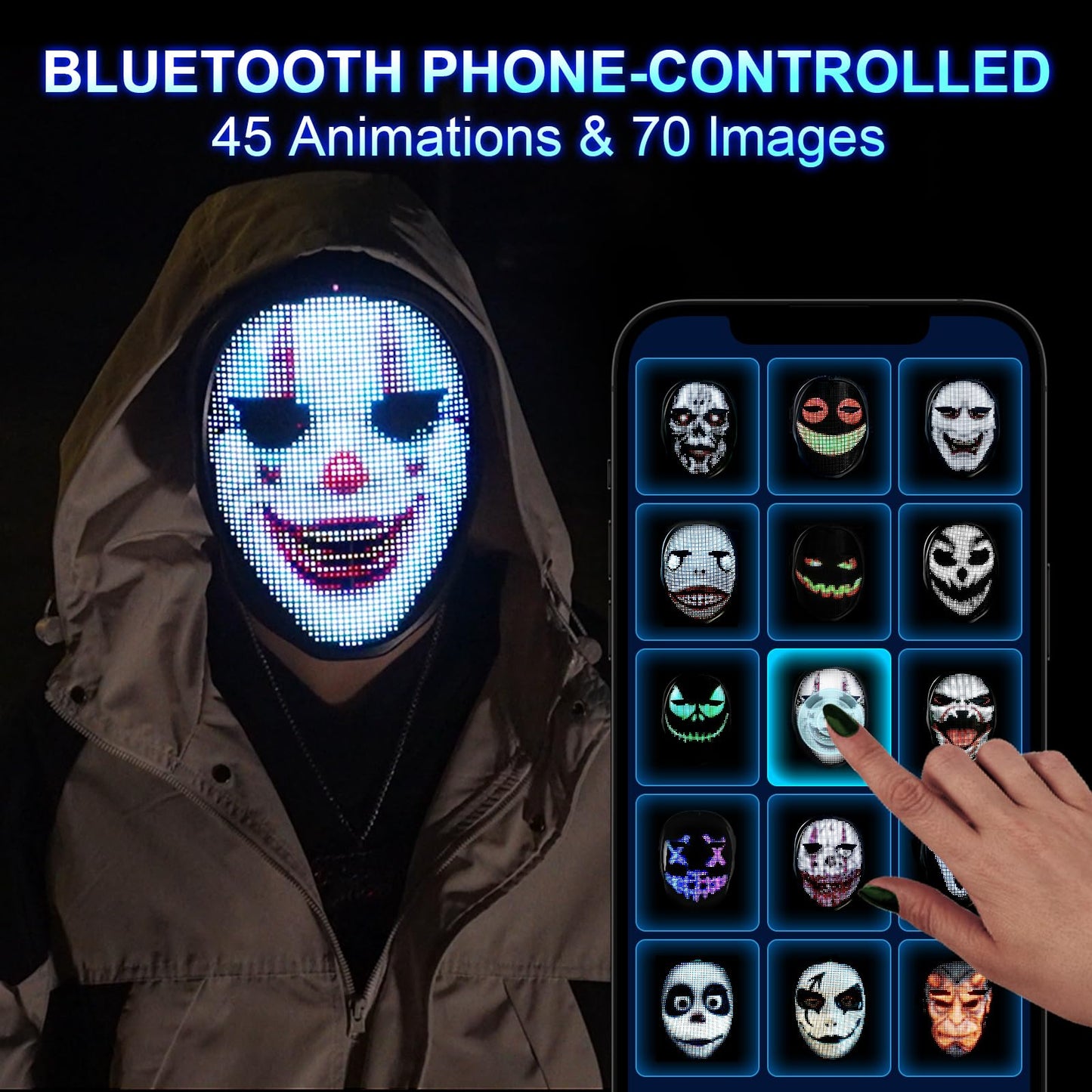 Gootus Face Transforming LED Mask with App Control – Gesture-Sensing Light Up Mask for Halloween & Parties