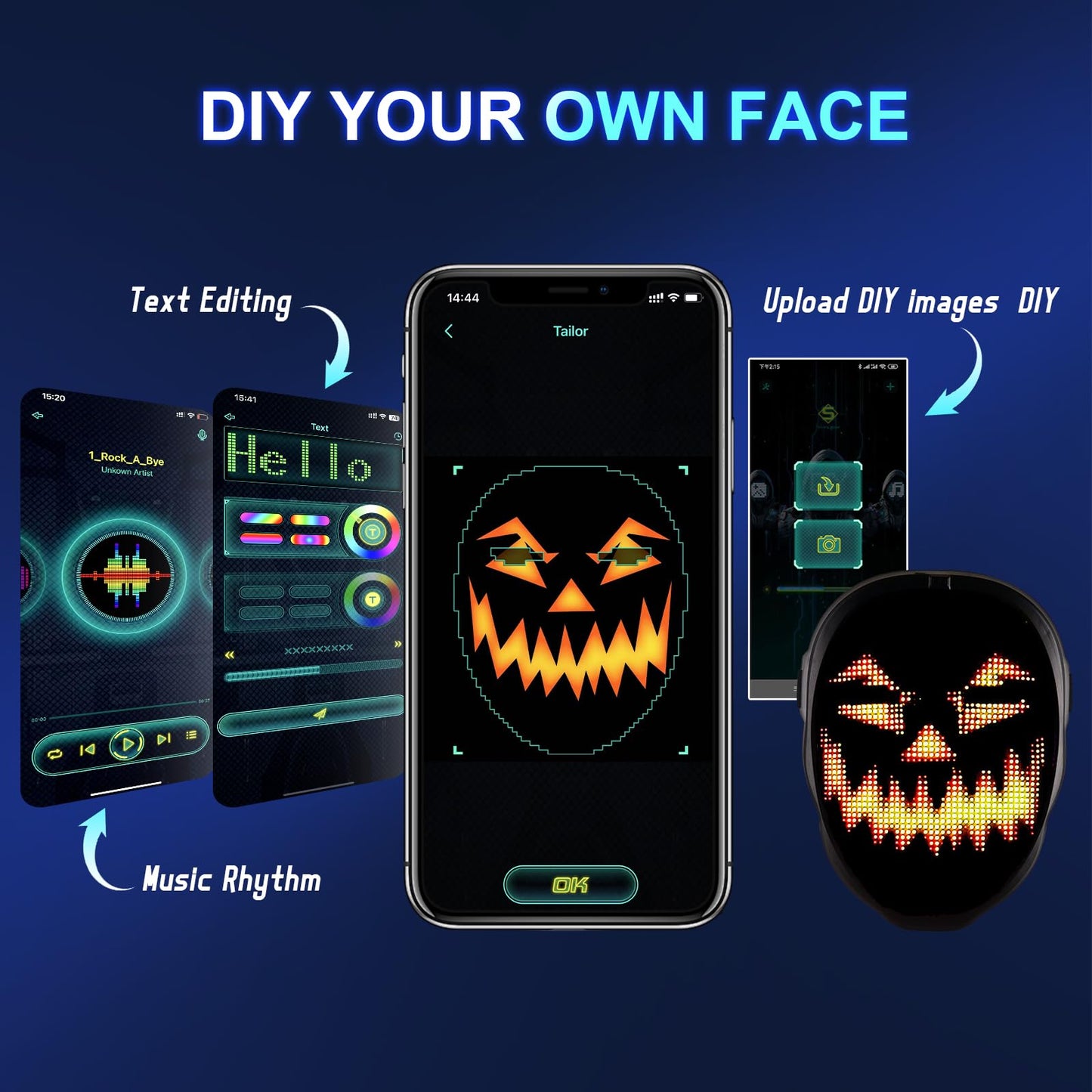 Gootus Face Transforming LED Mask with App Control – Gesture-Sensing Light Up Mask for Halloween & Parties