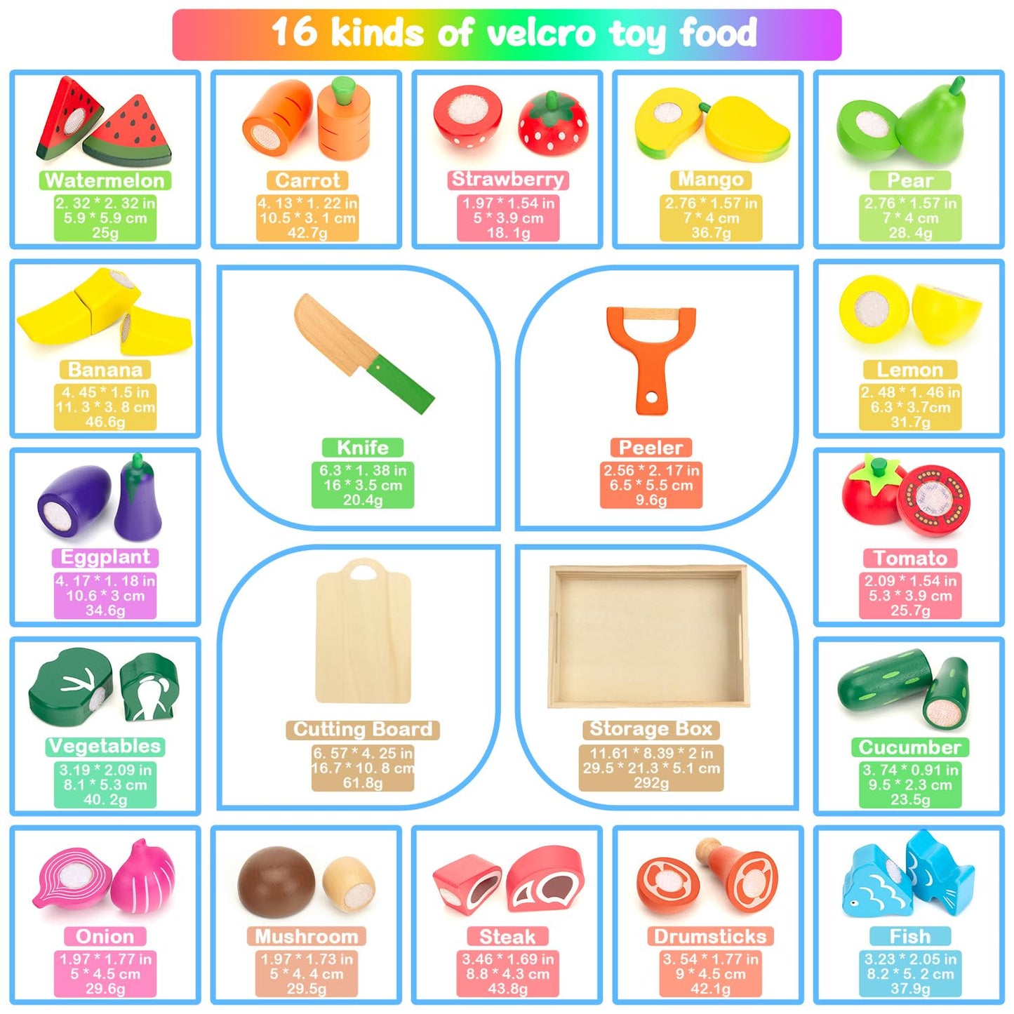 GOPLACS Wooden Play Food Sets for Kids – Cutting Fruits & Veggies