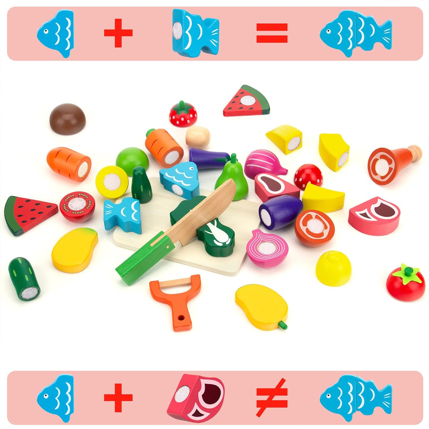 GOPLACS Wooden Play Food Sets for Kids – Cutting Fruits & Veggies