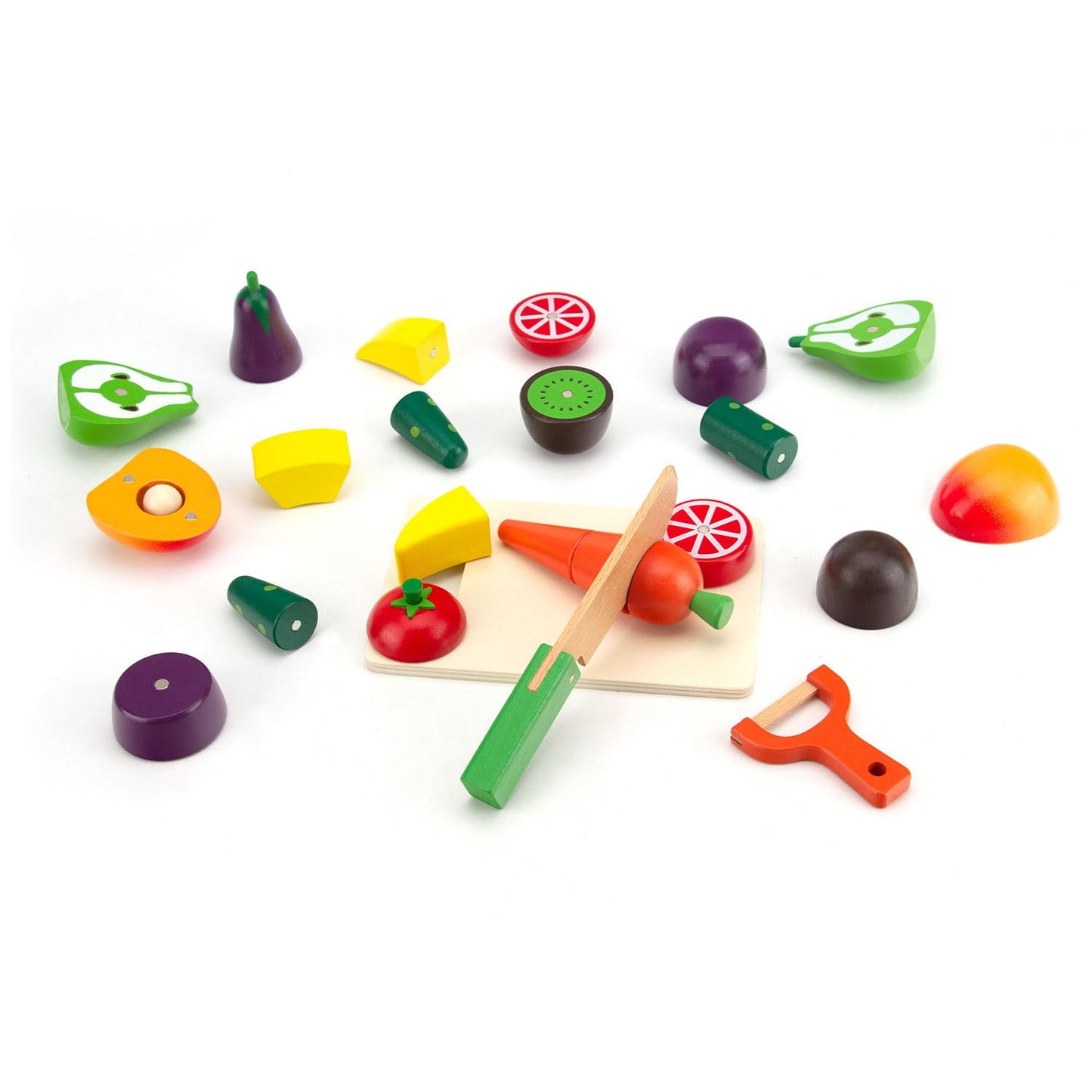GOPLACS Wooden Play Food Sets for Kids Kitchen – Cutting Fruits & Veggies, Pretend Play Toys, Montessori Educational Gifts