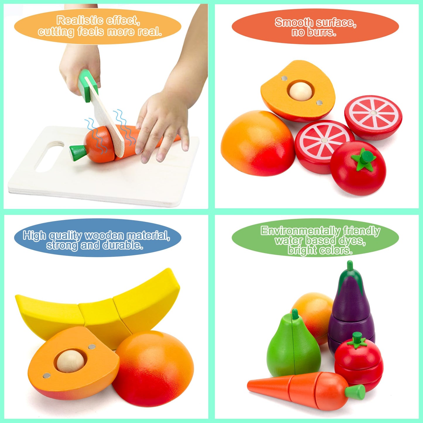 GOPLACS Wooden Play Food Sets for Kids Kitchen – Cutting Fruits & Veggies, Pretend Play Toys, Montessori Educational Gifts