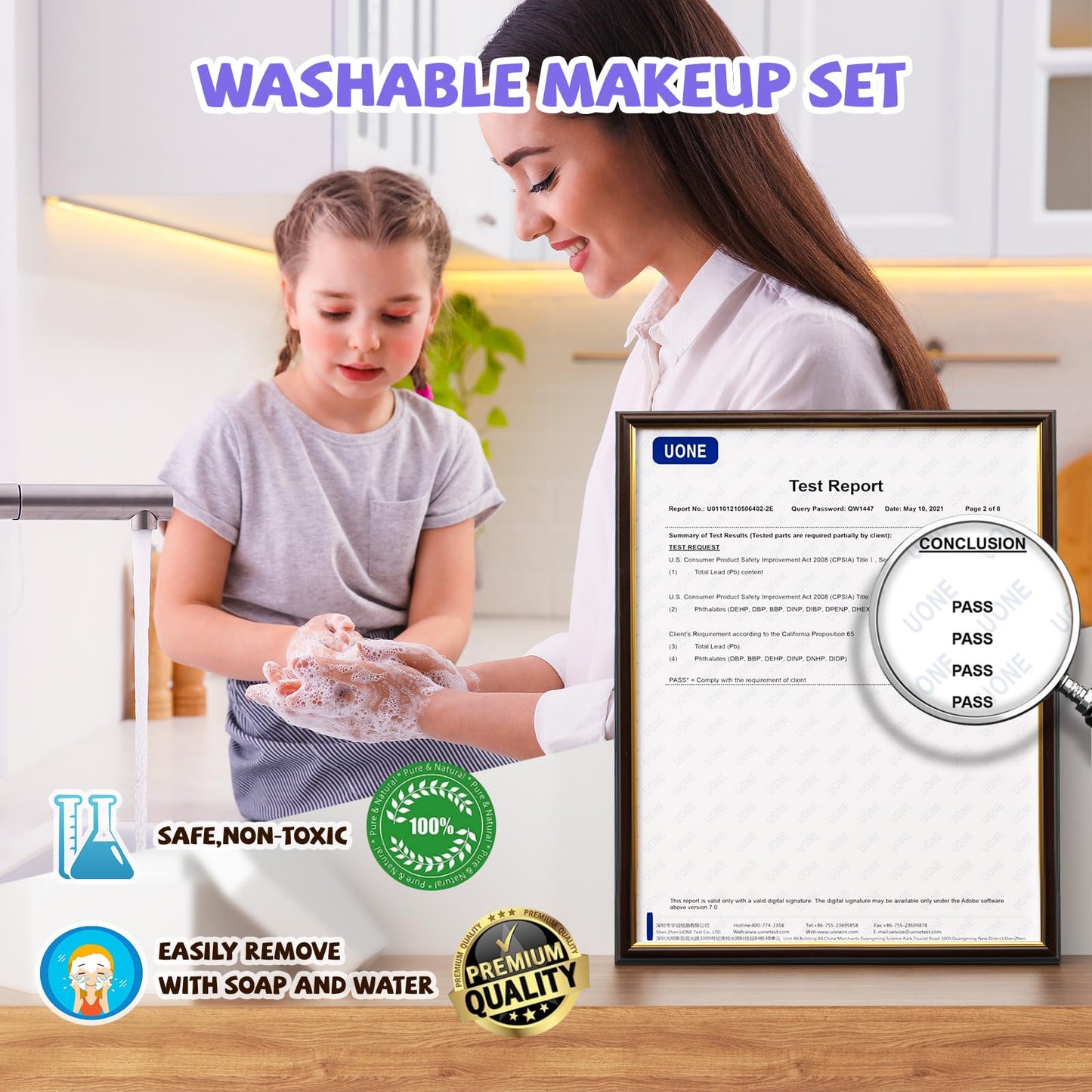 GORISPI Kids Makeup Set – 66pcs Real Makeup, Mirror, Washable & Safe for Girls 3-12 (Light Pink)