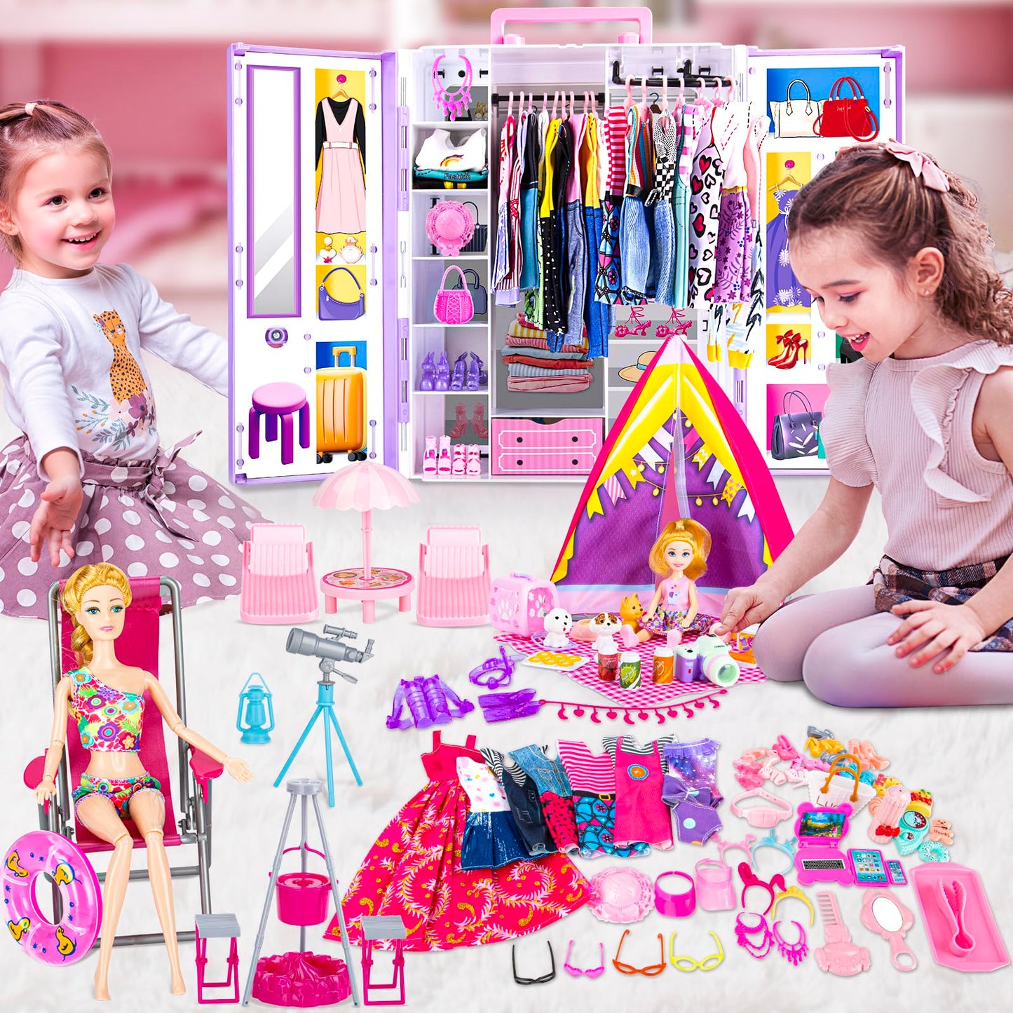 GORISPI Doll Dream Closet & Camping Playset – 160+ Pcs for 11.5-Inch Dolls
