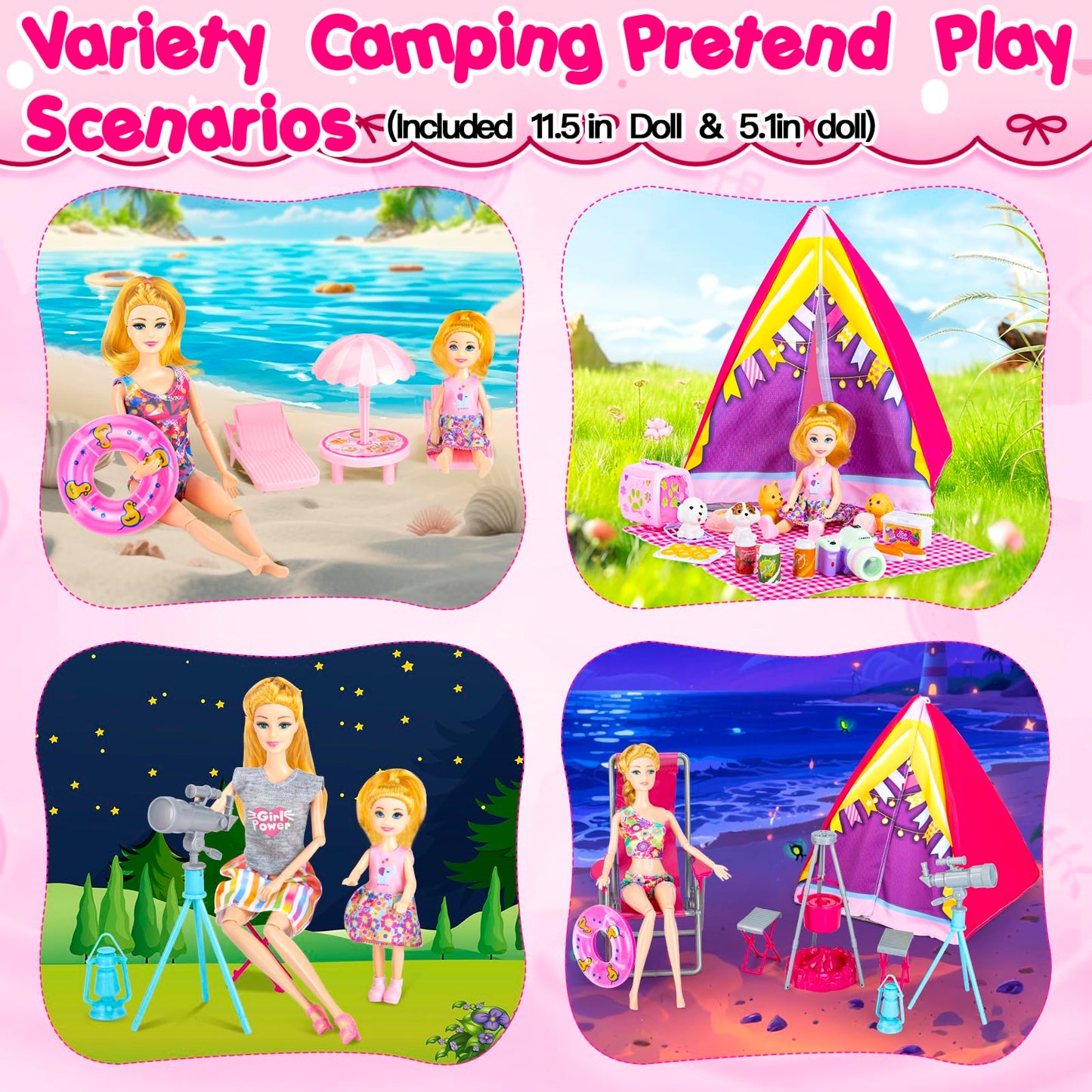 GORISPI Doll Dream Closet & Camping Playset – 160+ Pcs for 11.5-Inch Dolls
