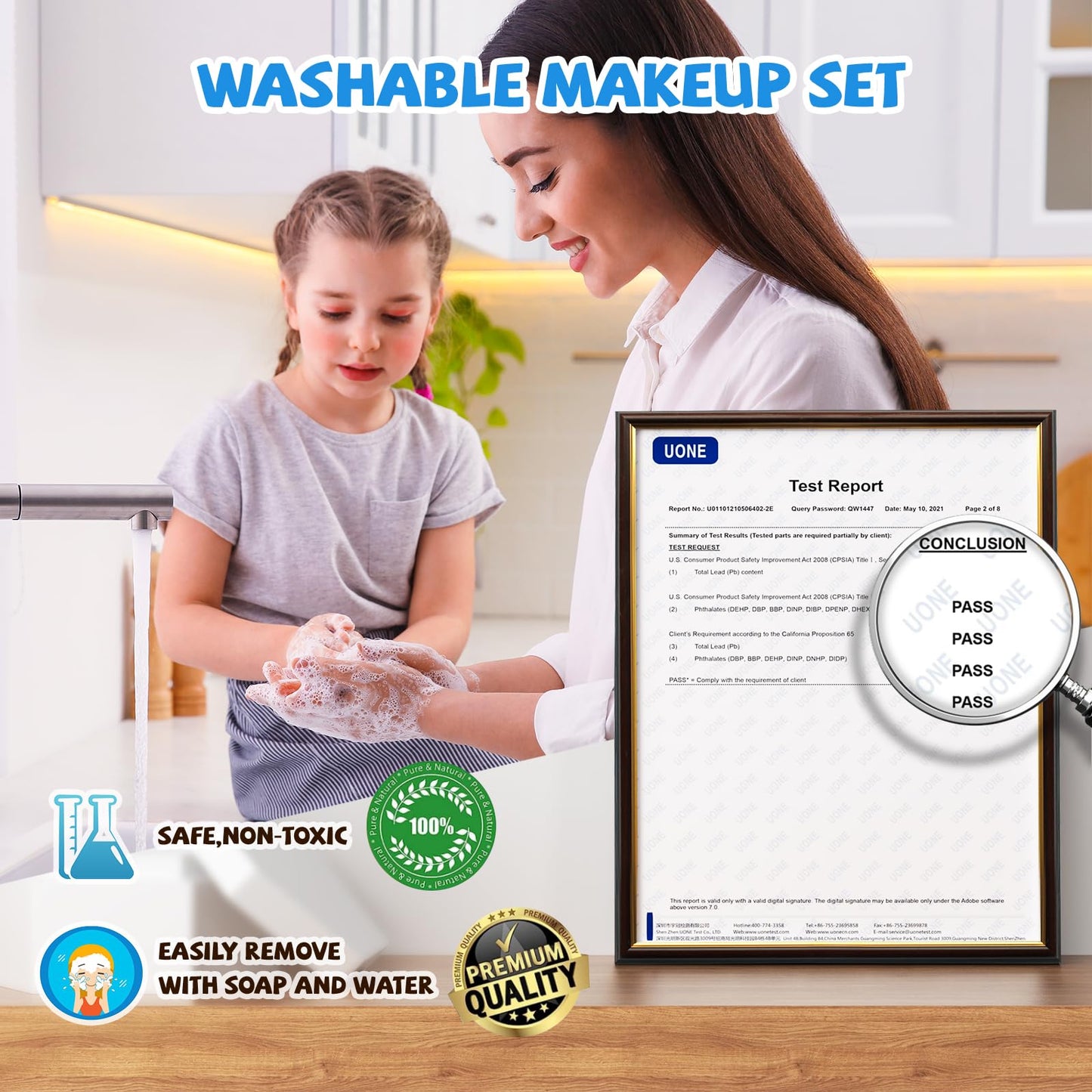 GORISPI 66-in-1 Kids Makeup Set with Mirror – Washable Toy Cosmetics (Blue Case)