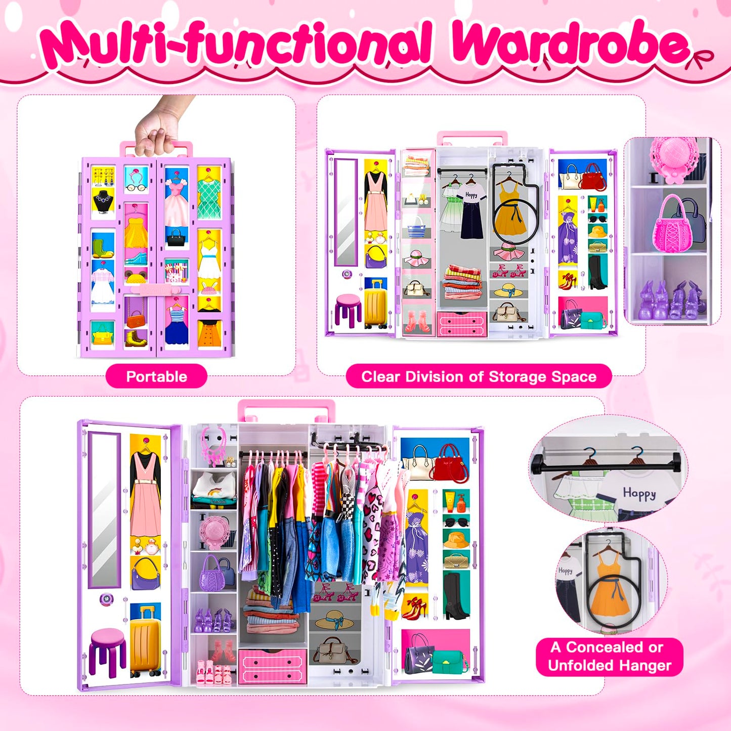GORISPI Doll Dream Closet & Camping Playset – 160+ Pcs for 11.5-Inch Dolls