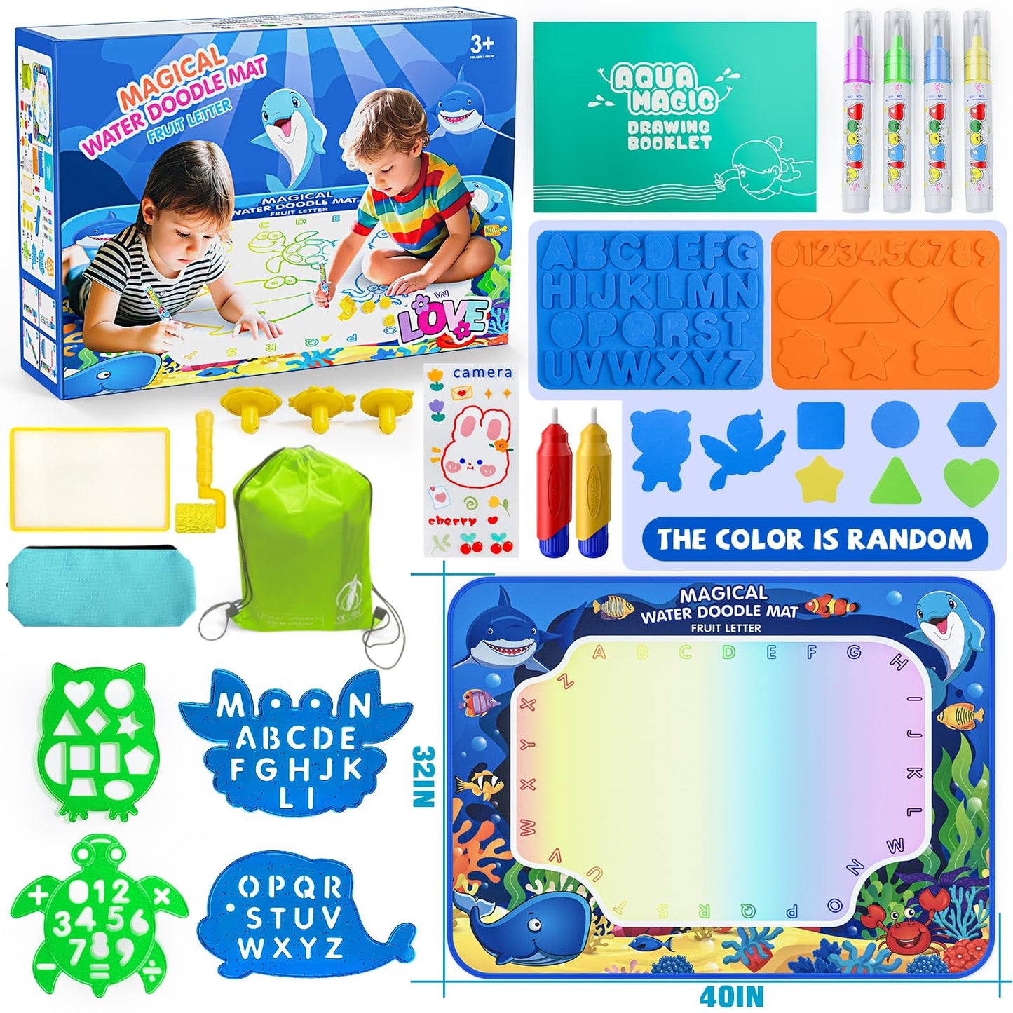 GORISPI Water Doodle Mat 32x40 Inch – Mess-Free Neon Coloring Board for Kids