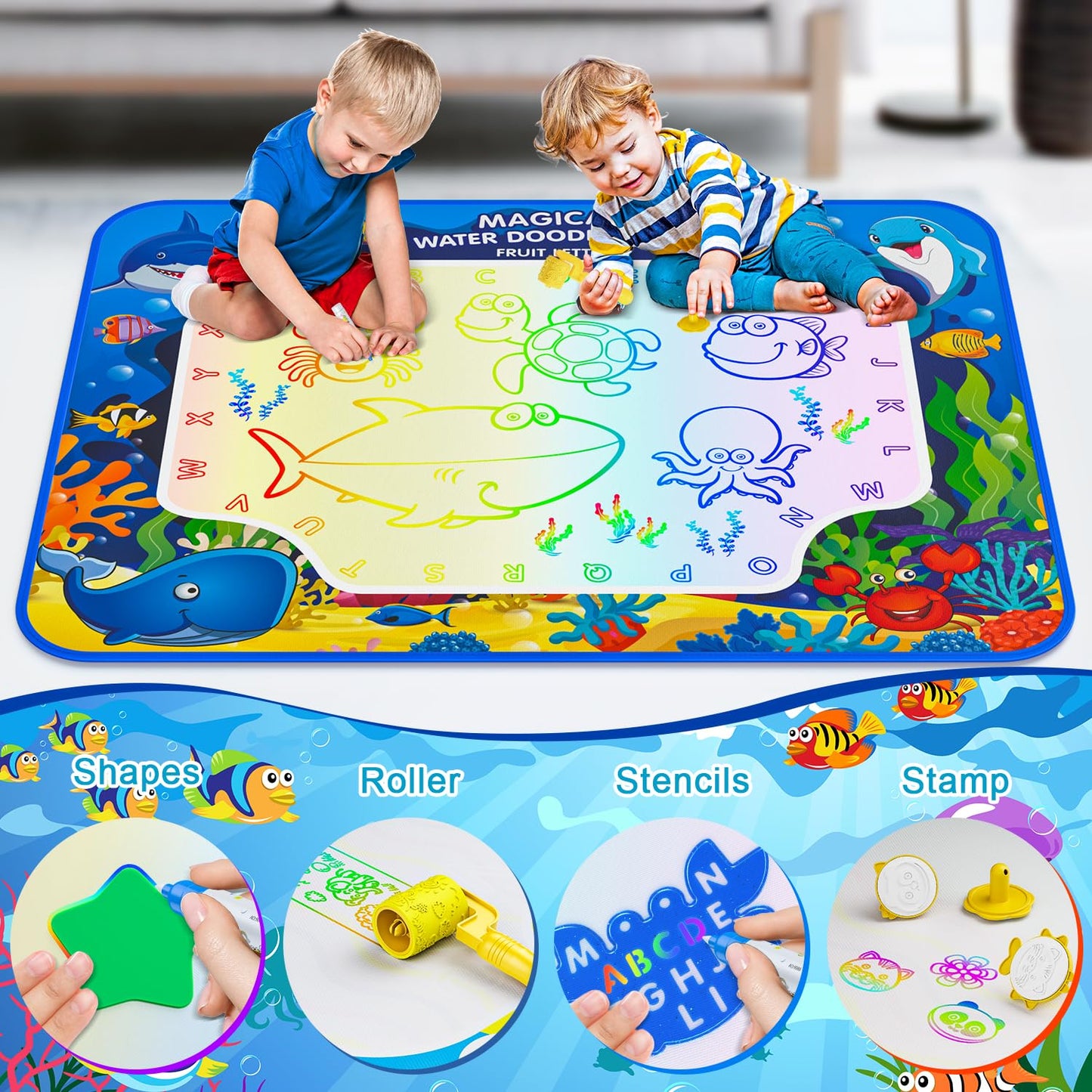GORISPI Water Doodle Mat 32x40 Inch – Mess-Free Neon Coloring Board for Kids