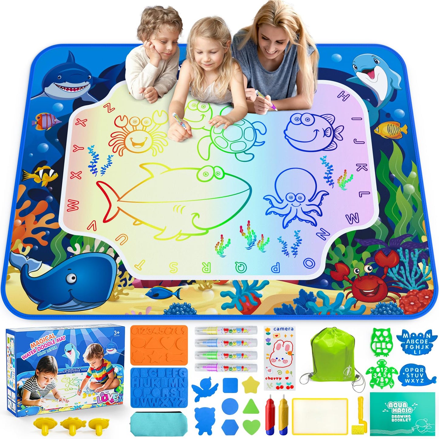 GORISPI Water Doodle Mat 32x40 Inch – Mess-Free Neon Coloring Board for Kids