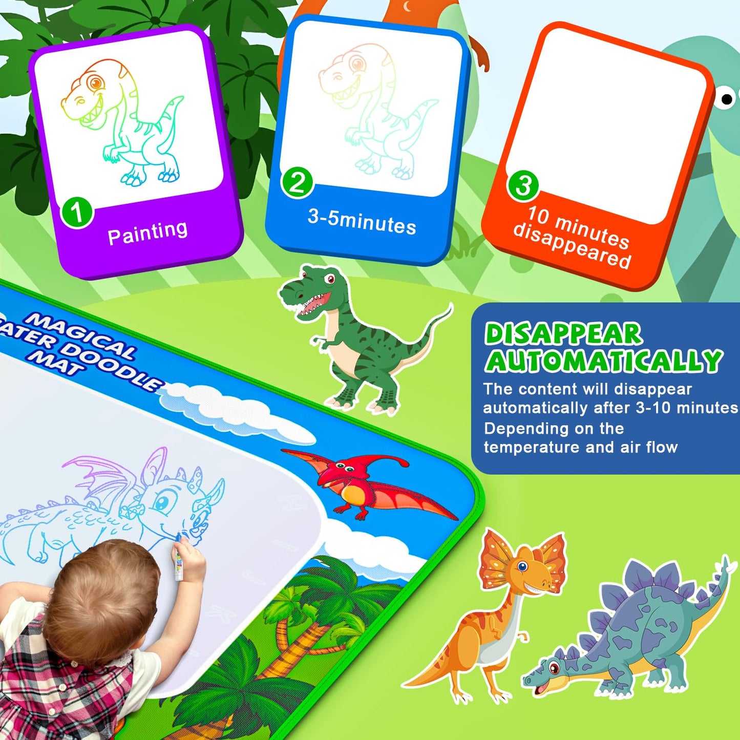 GORISPI Water Doodle Mat 40x32 — Mess-Free Neon Doodle Board for Kids 3-8