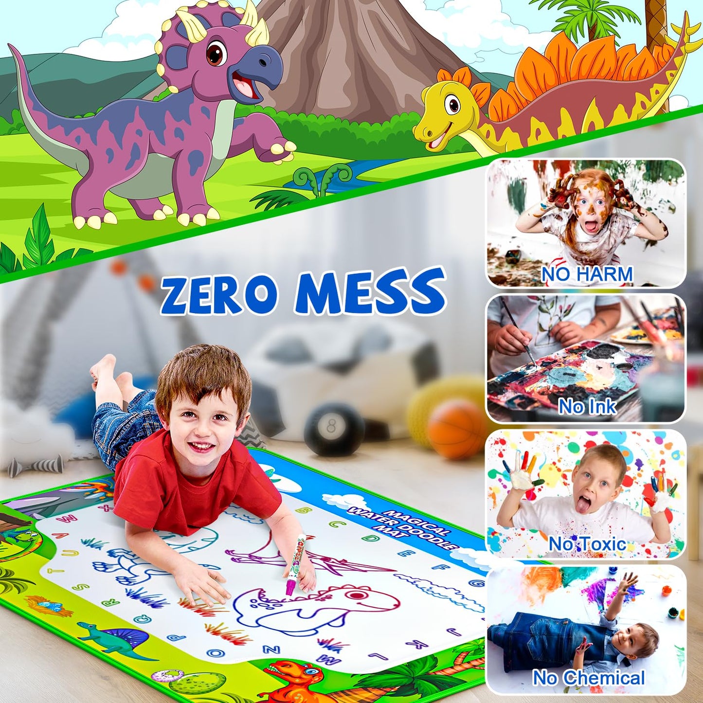 GORISPI Water Doodle Mat 40x32 — Mess-Free Neon Doodle Board for Kids 3-8