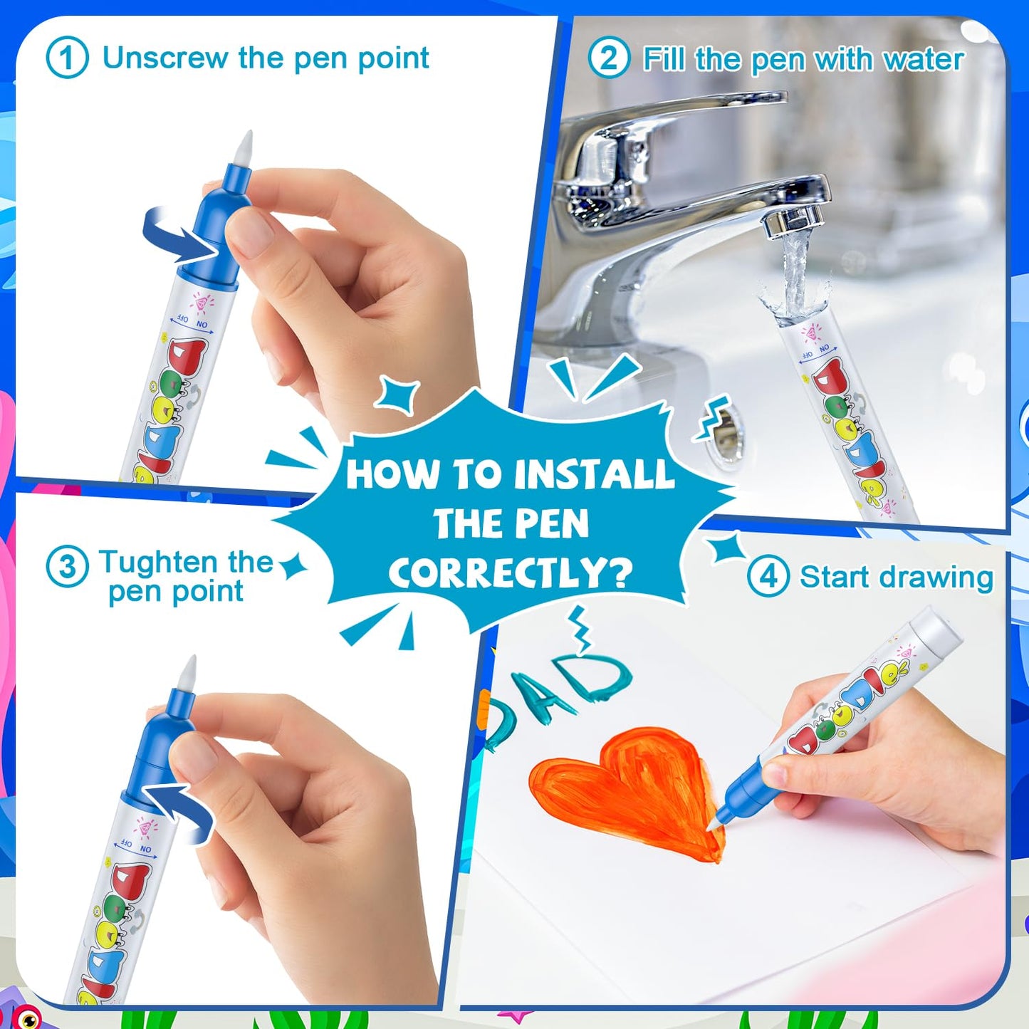 GORISPI Water Doodle Mat 32x40 Inch – Mess-Free Neon Coloring Board for Kids