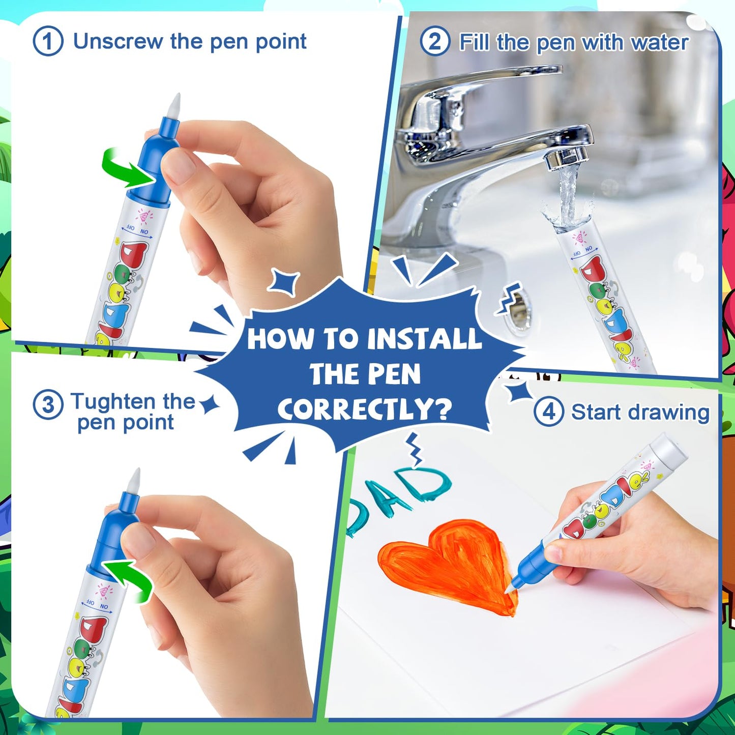 GORISPI Water Doodle Mat 40x32 — Mess-Free Neon Doodle Board for Kids 3-8