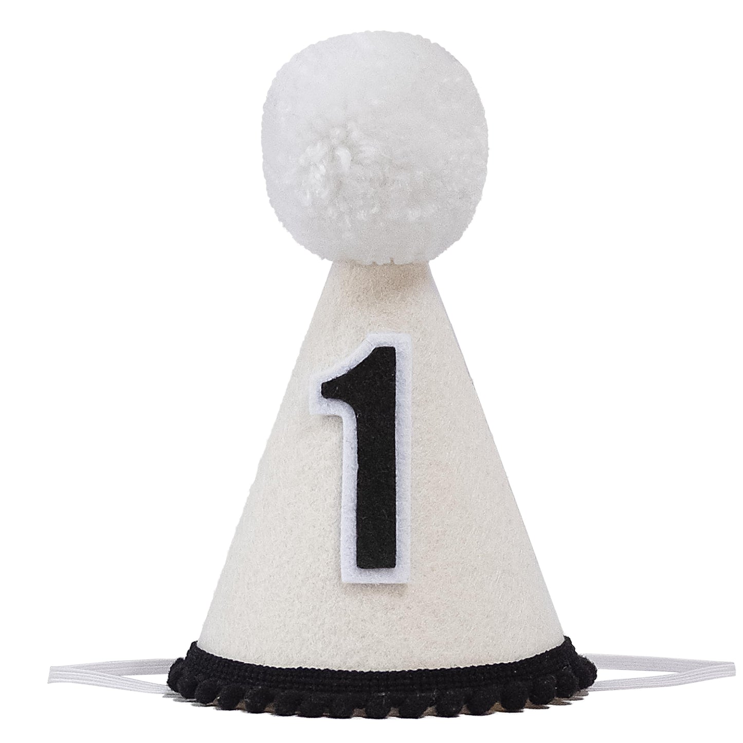 GORNZX Baby First Birthday Crown Hat – Black & White Felt with Pom-Pom, Handmade (Small)