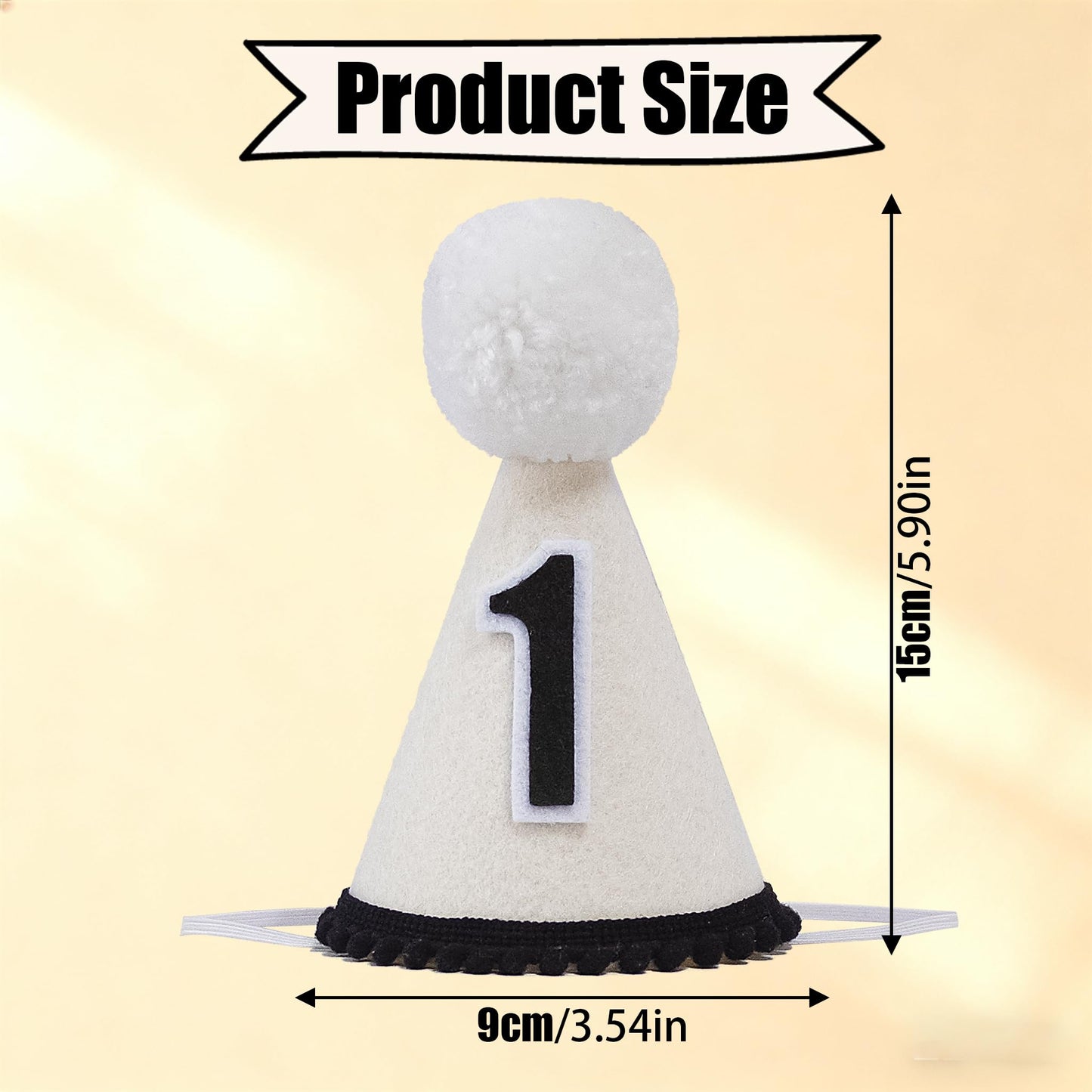 GORNZX Baby First Birthday Crown Hat – Black & White Felt with Pom-Pom, Handmade (Small)