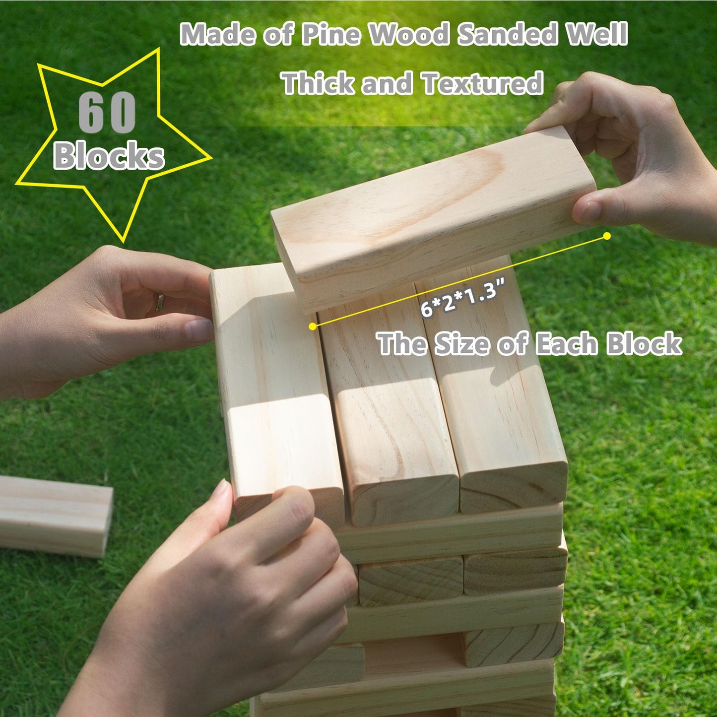 GOROCK Giant Tumble Tower Games: 60 Pcs Wood Blocks, 5ft High, Dice Scoreboard & Carry Bag