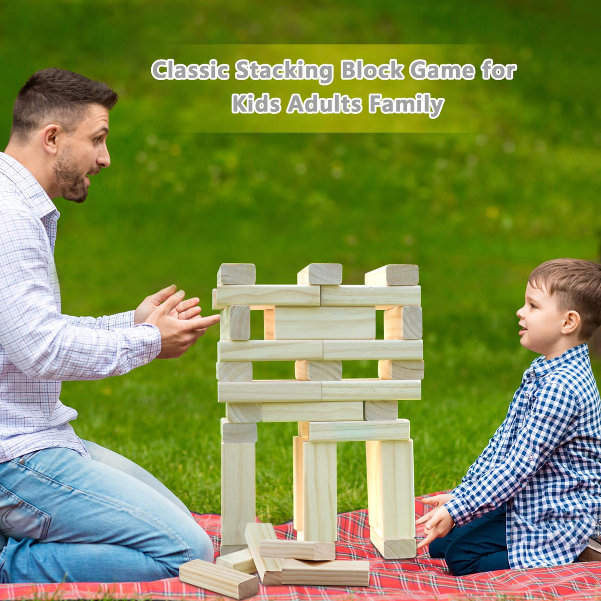 GOROCK Giant Tumble Tower Games: 60 Pcs Wood Blocks, 5ft High, Dice Scoreboard & Carry Bag