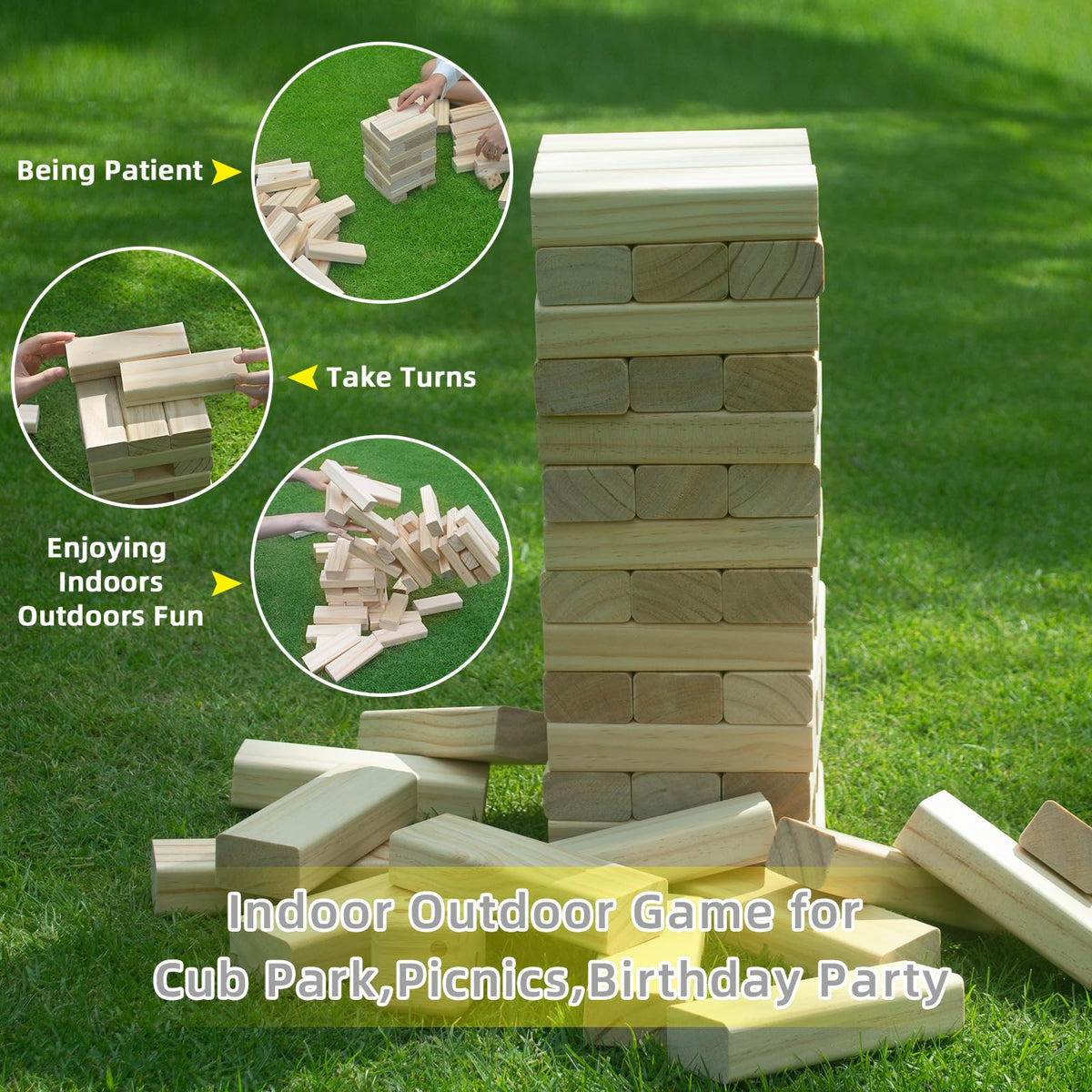GOROCK Giant Tumble Tower Games: 60 Pcs Wood Blocks, 5ft High, Dice Scoreboard & Carry Bag
