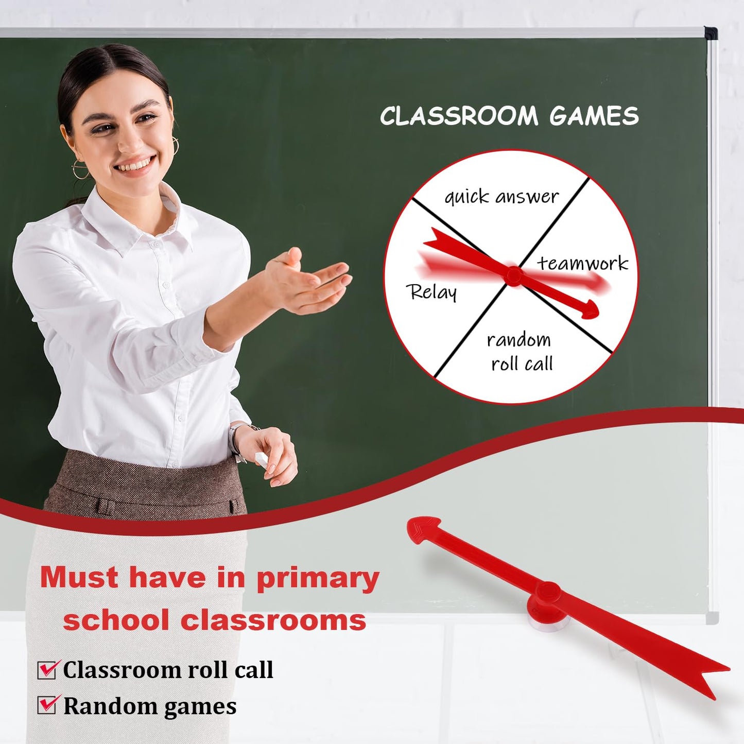 Gosknor Large Arrow Spinner with Suction Cup – Classroom Game Spinner (Red)