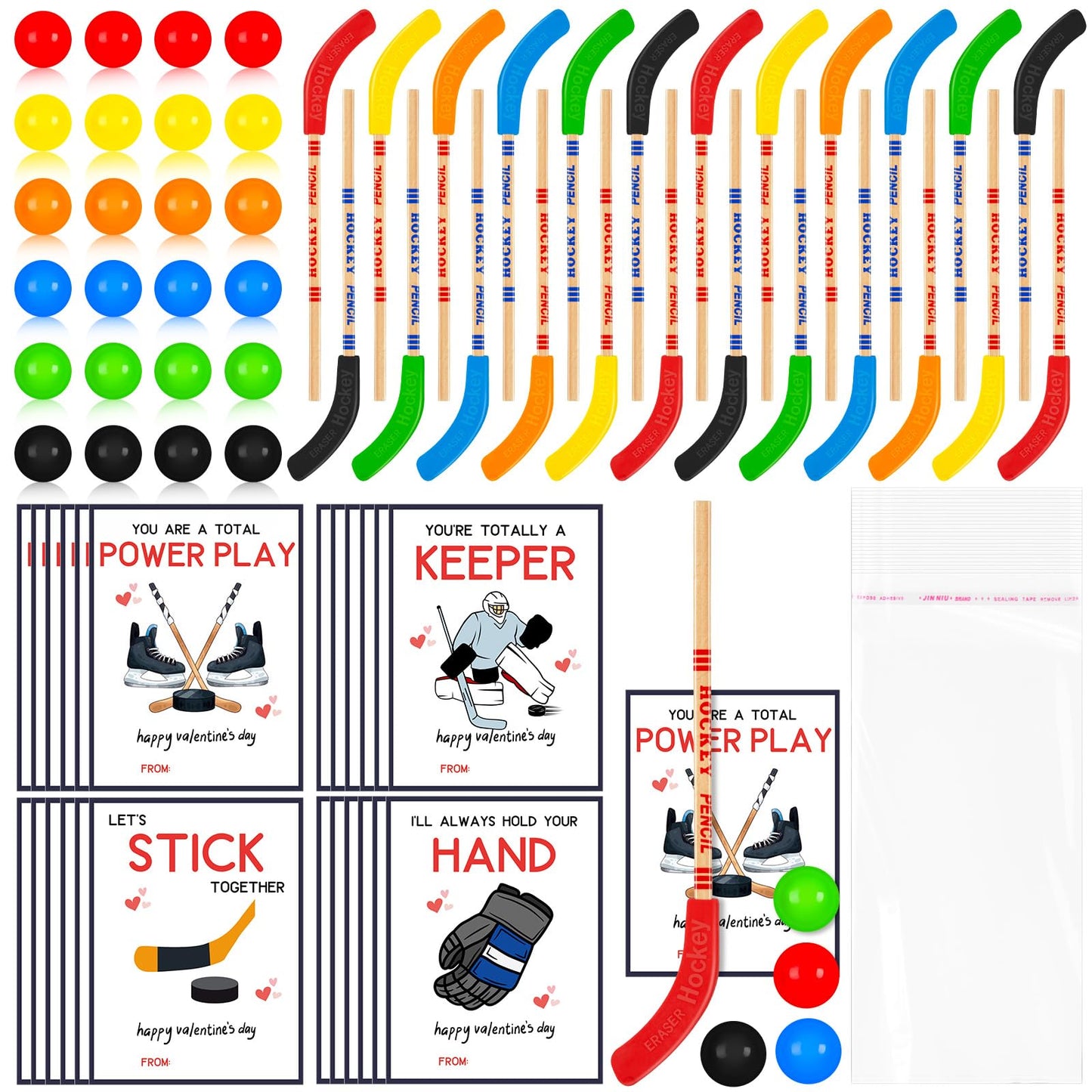 Gosodeny 24-Set Hockey Valentines Pencils, Cards & Classroom Gifts