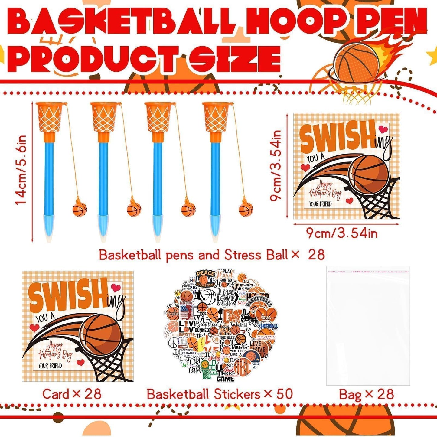 Gosodeny 28-Piece Valentine’s Basketball Gift Set | Party Favors for Sports Fans