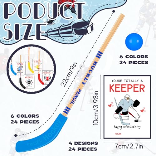 Gosodeny 24-Set Hockey Valentines Pencils, Cards & Classroom Gifts