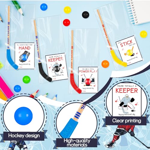 Gosodeny 24-Set Hockey Valentines Pencils, Cards & Classroom Gifts