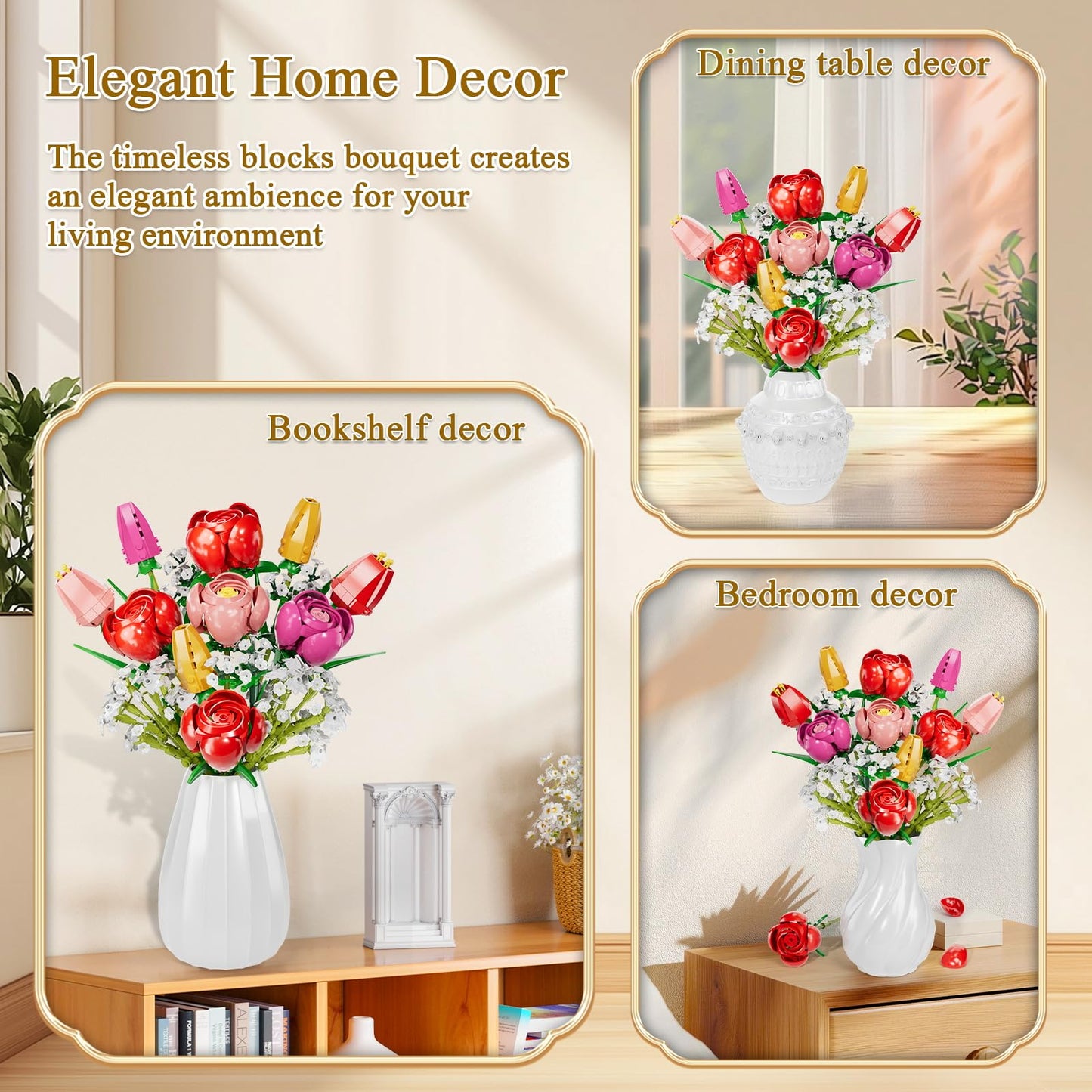 GoStock Flower Bouquet Building Set — Rose & Tulip DIY Kit for Adults & Kids