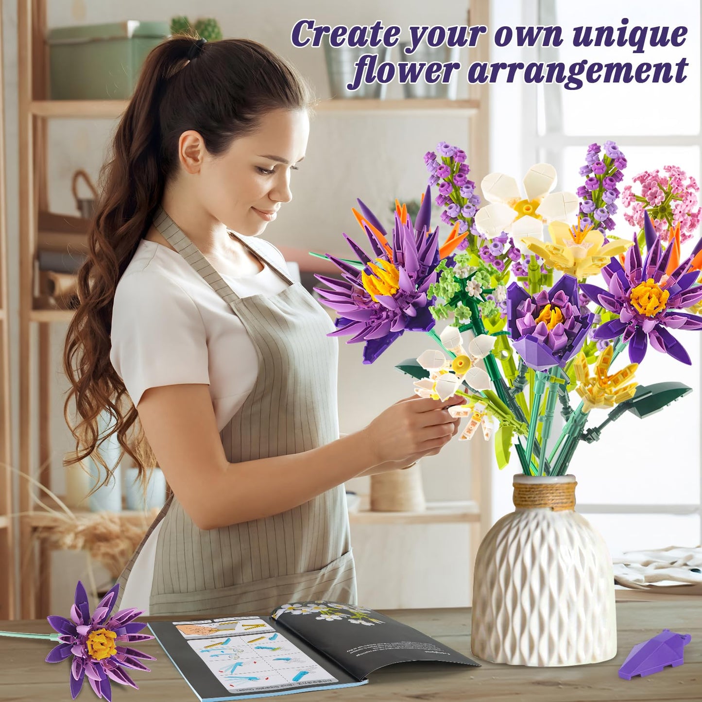 GoStock Flower Bouquet Building Set – 891 PCS DIY Blooms for Home & Office Decor (Birds of Paradise & Water Lily)