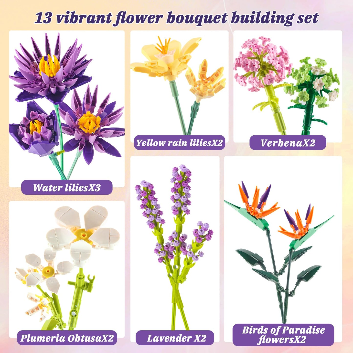 GoStock Flower Bouquet Building Set – 891 PCS DIY Blooms for Home & Office Decor (Birds of Paradise & Water Lily)