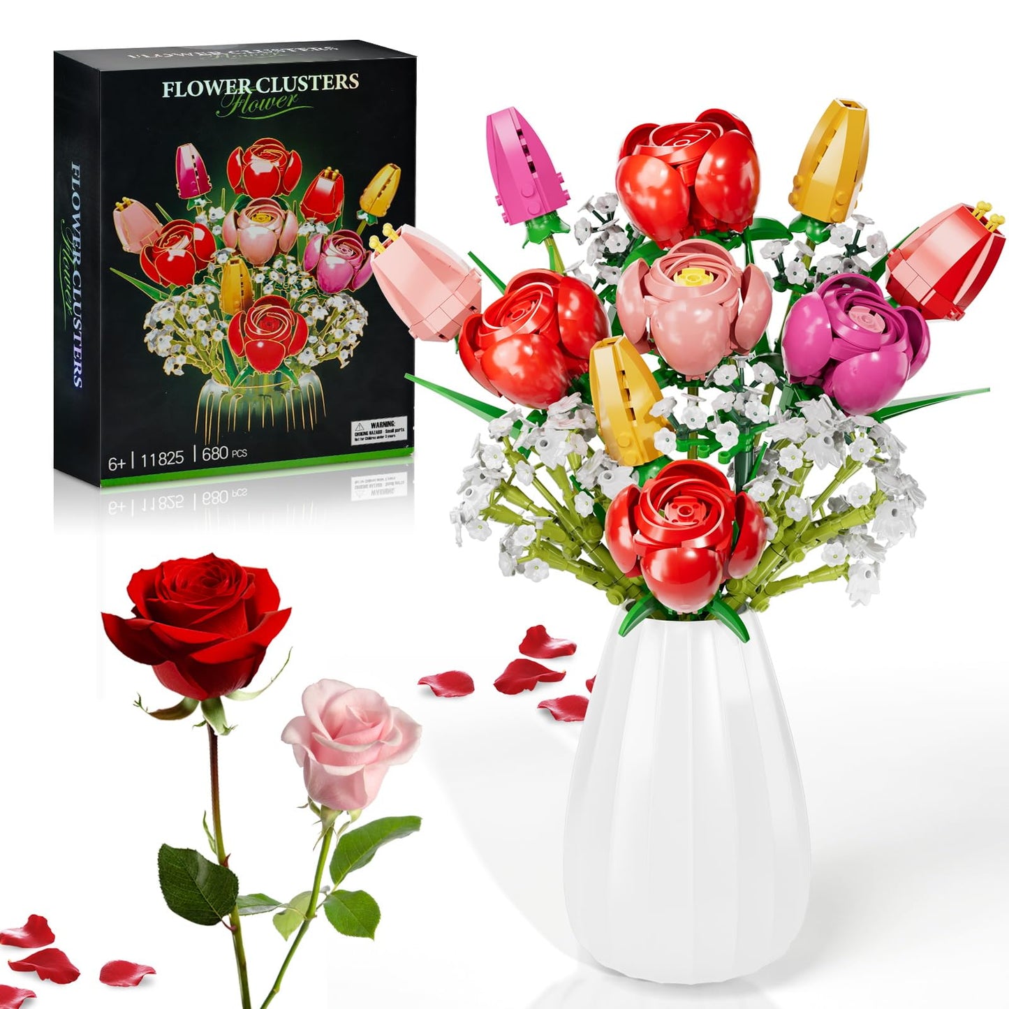 GoStock Flower Bouquet Building Set — Rose & Tulip DIY Kit for Adults & Kids